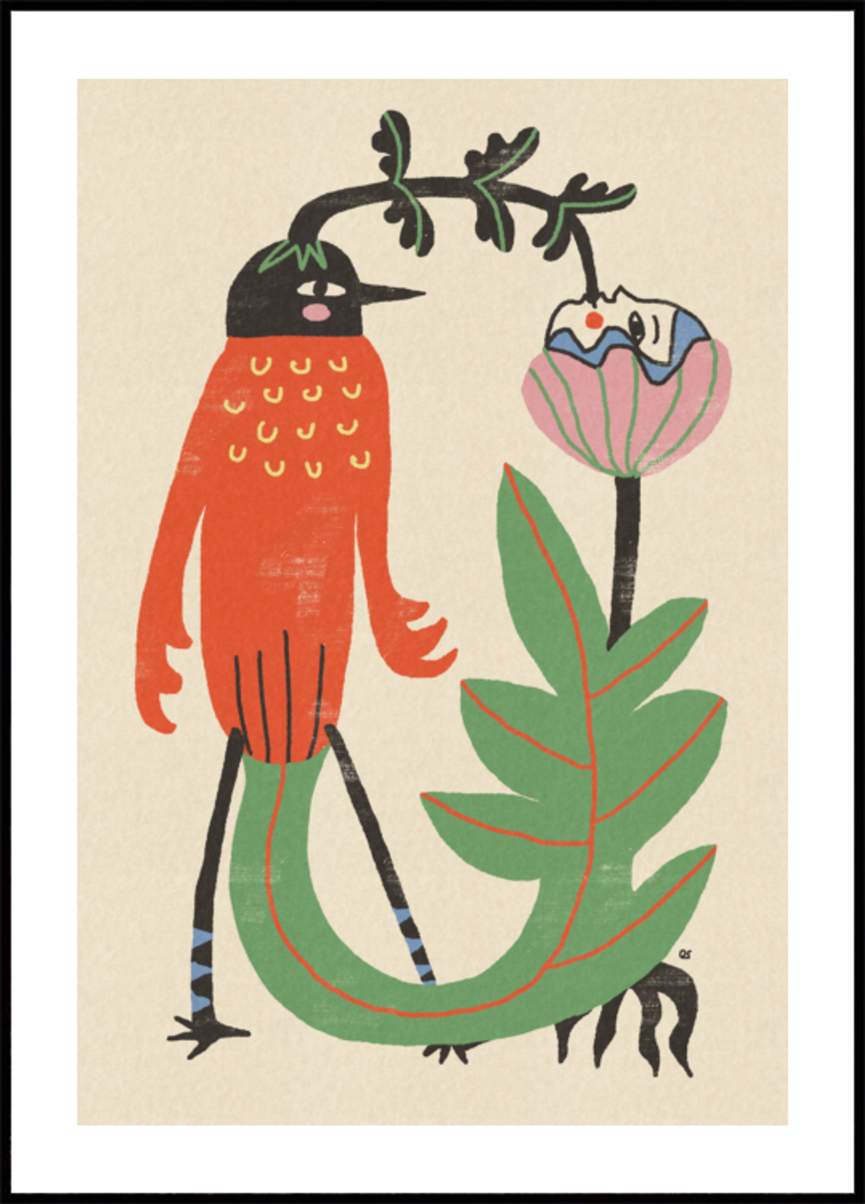 Oiseau et fleur fantaisistes