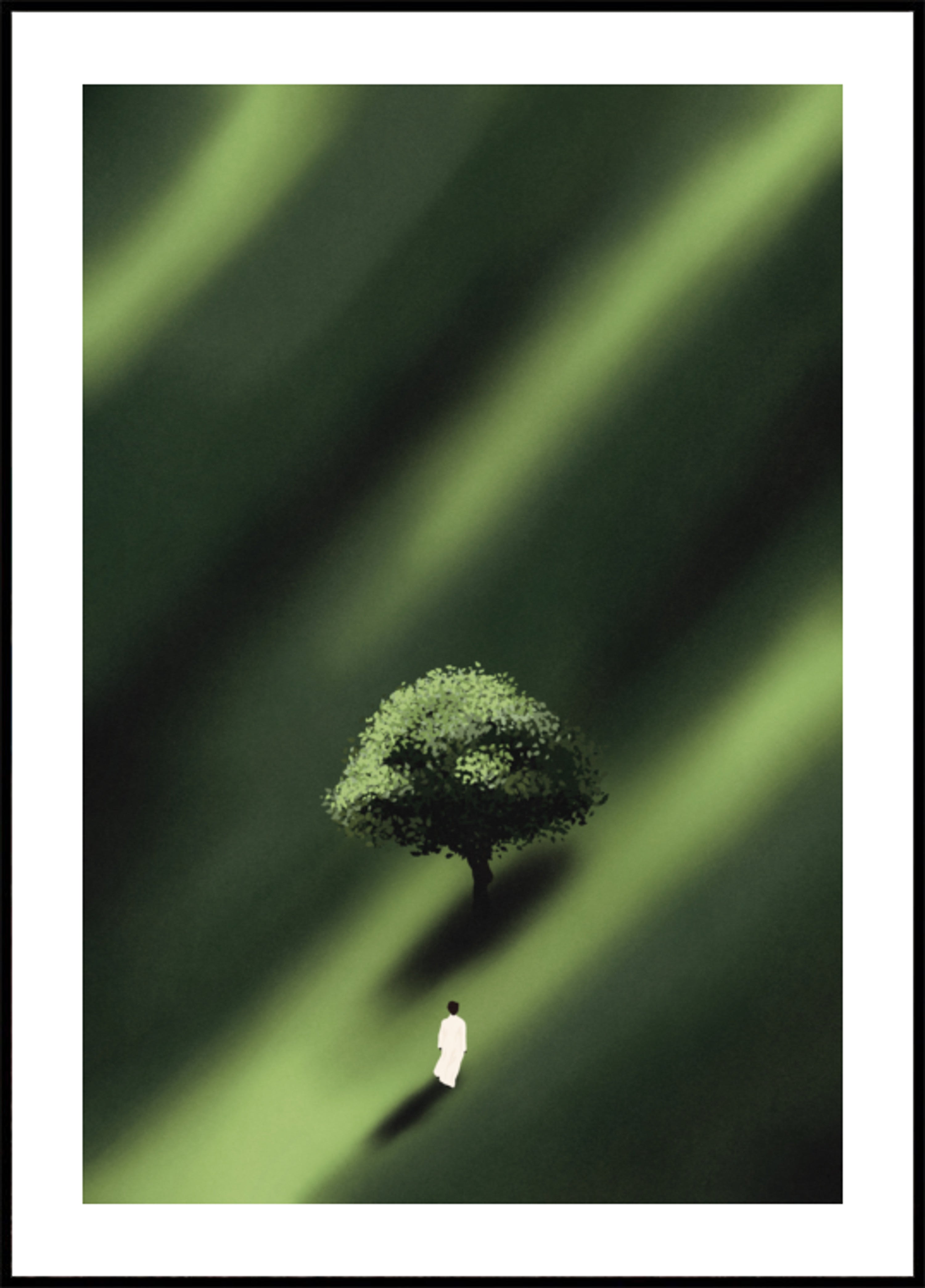 Chemin vert à silhouette solitaire