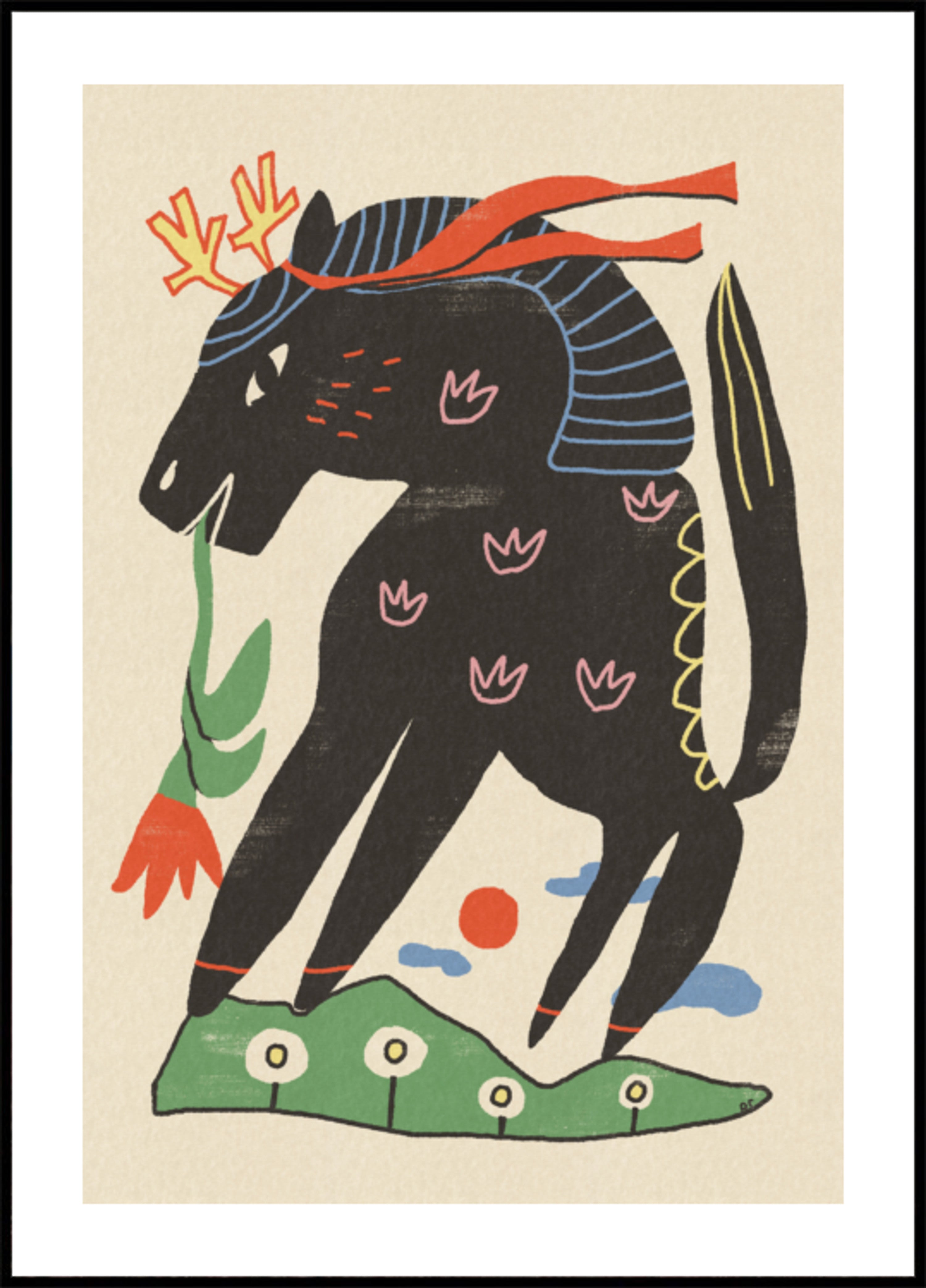 Cheval mythique avec fleur