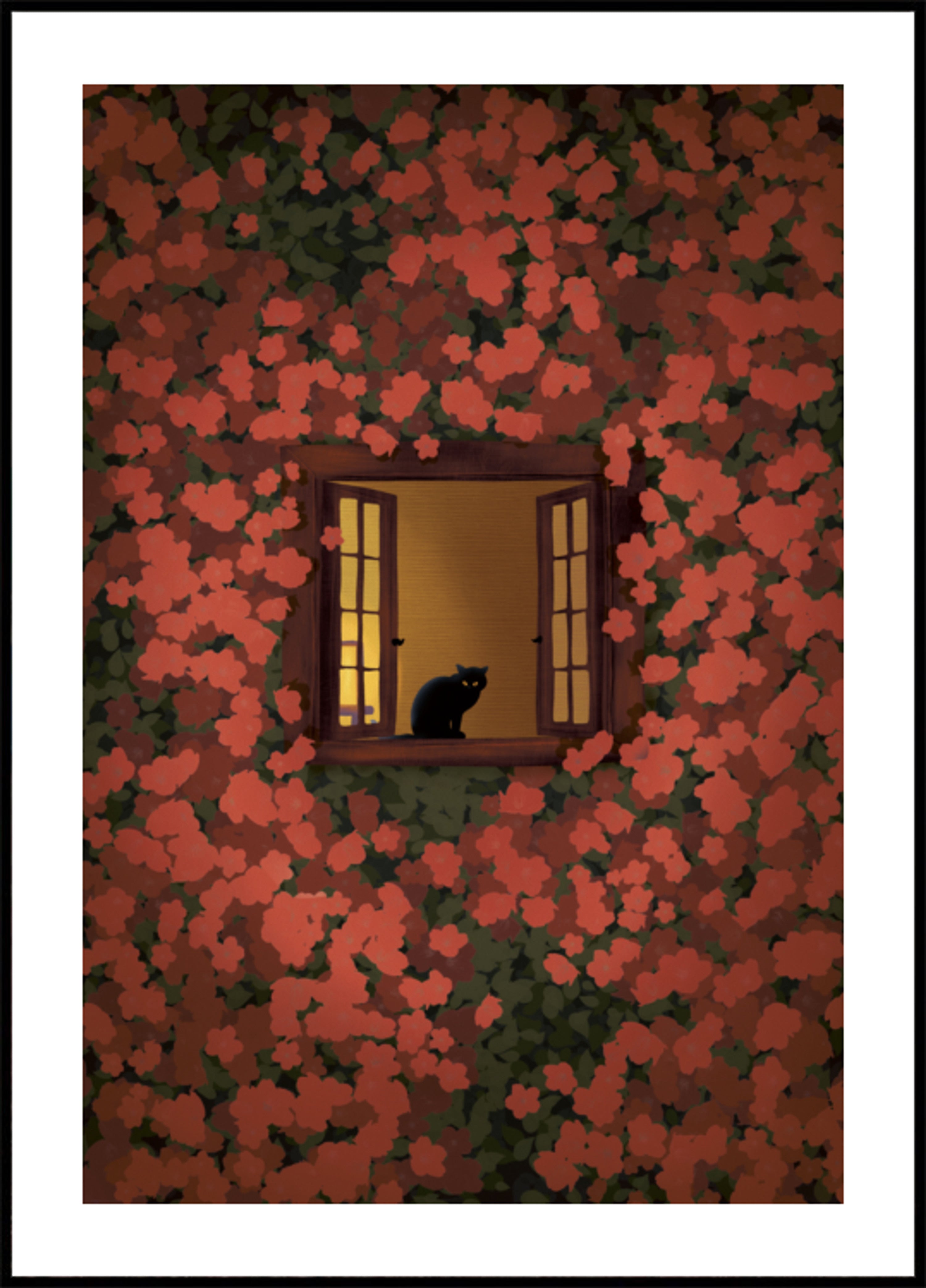 Chat du soir et roses