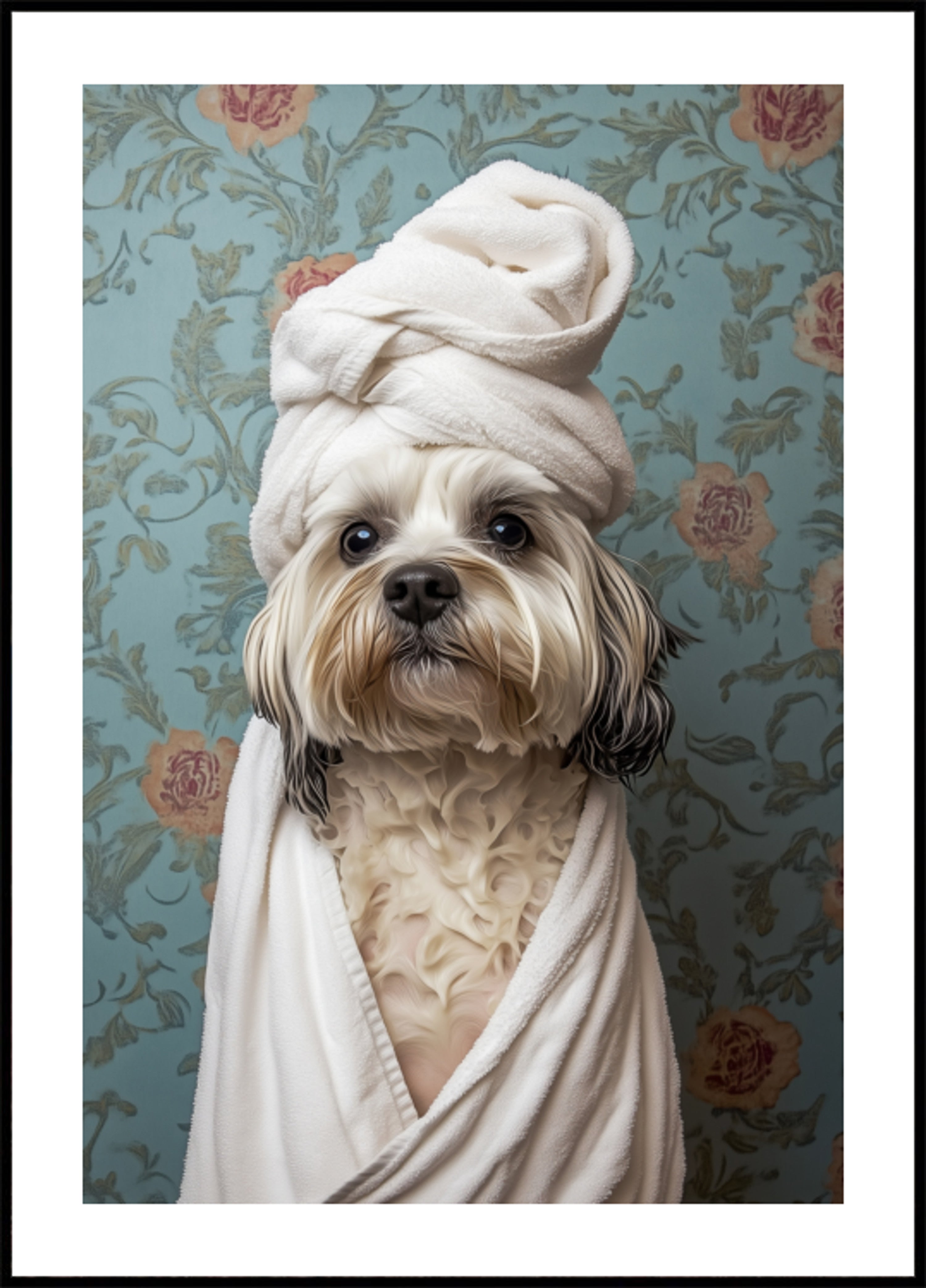 Chien choyé dans une serviette