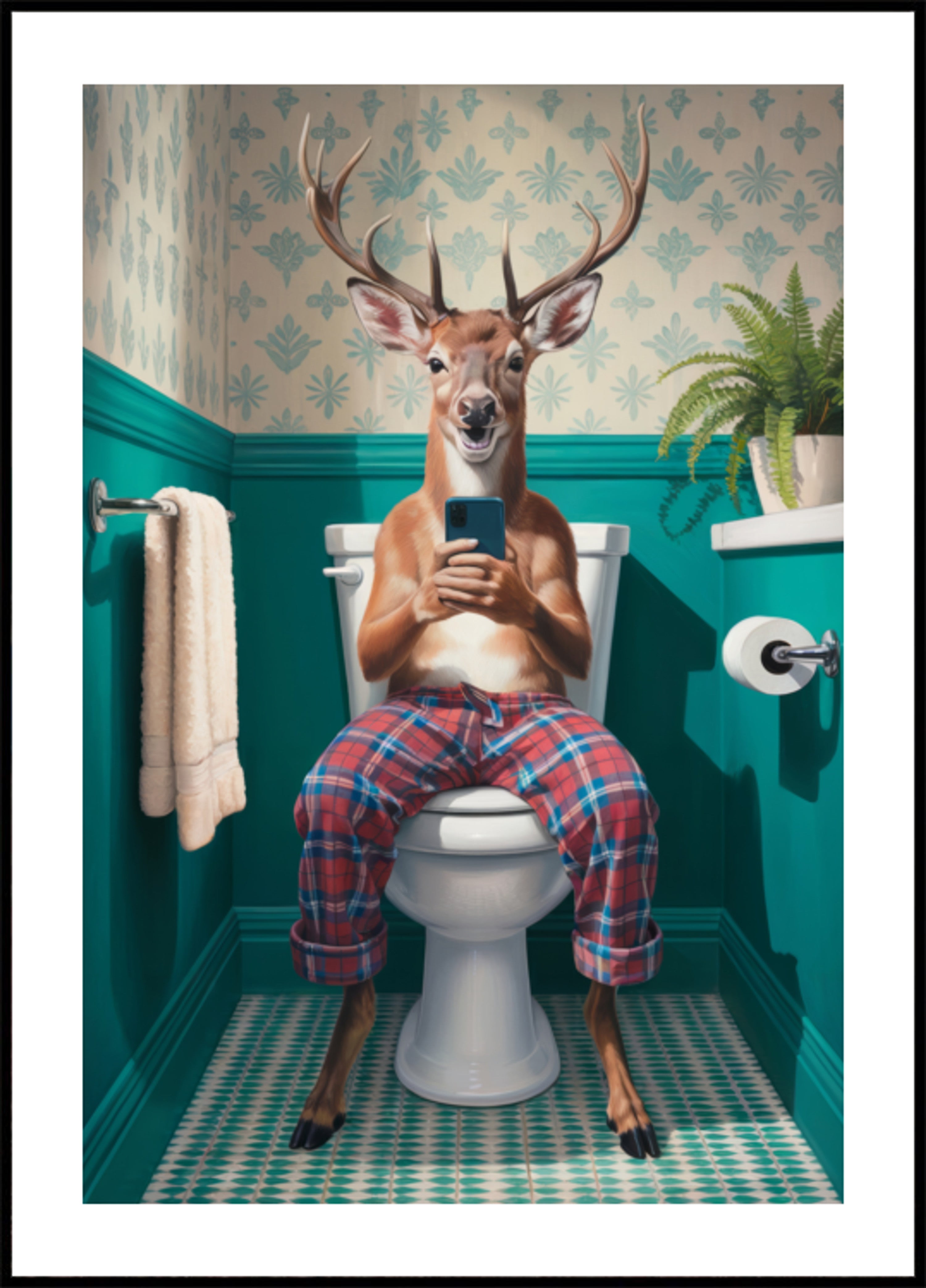 Scène de toilettes fantaisiste avec un cerf