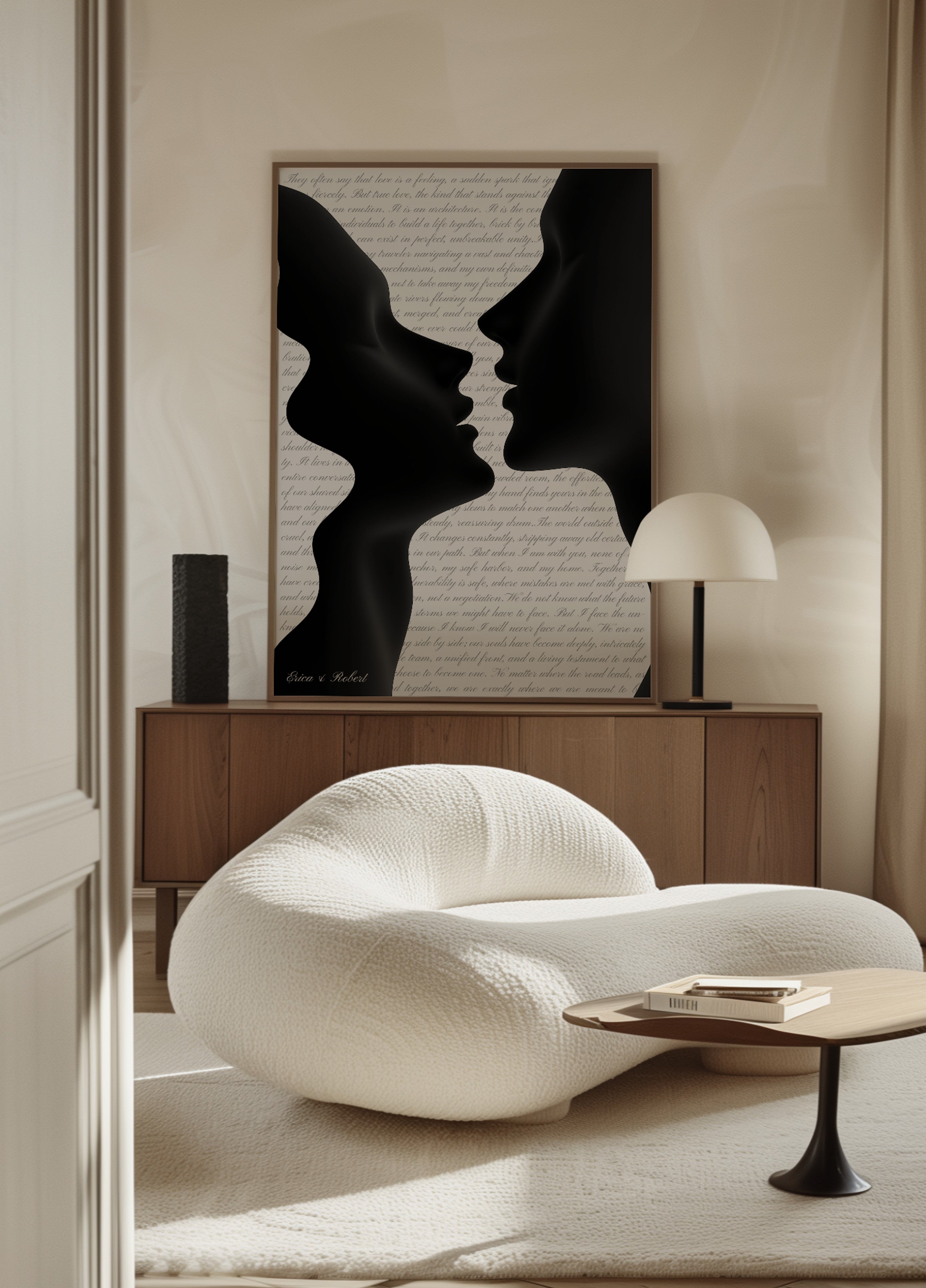 Silhouette romantique en étreinte avec un texte doux