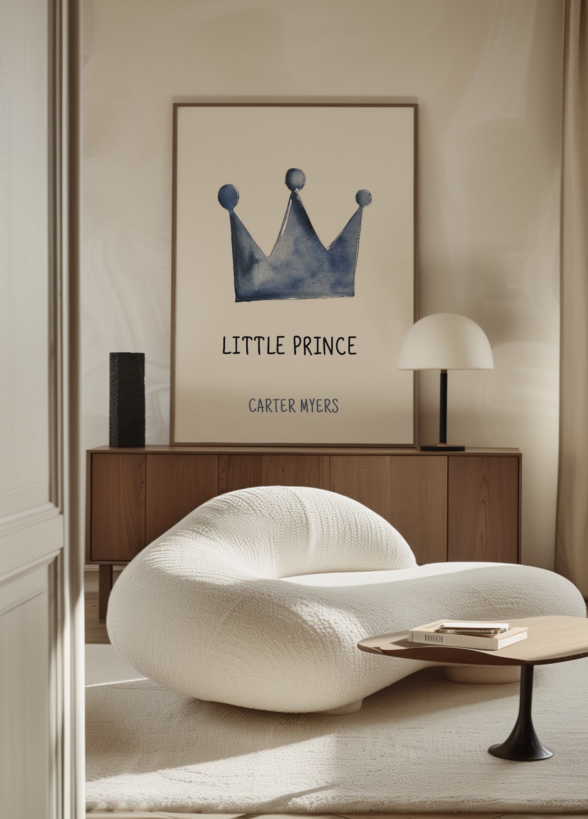 Art mural minimaliste du Petit Prince à couronne bleue