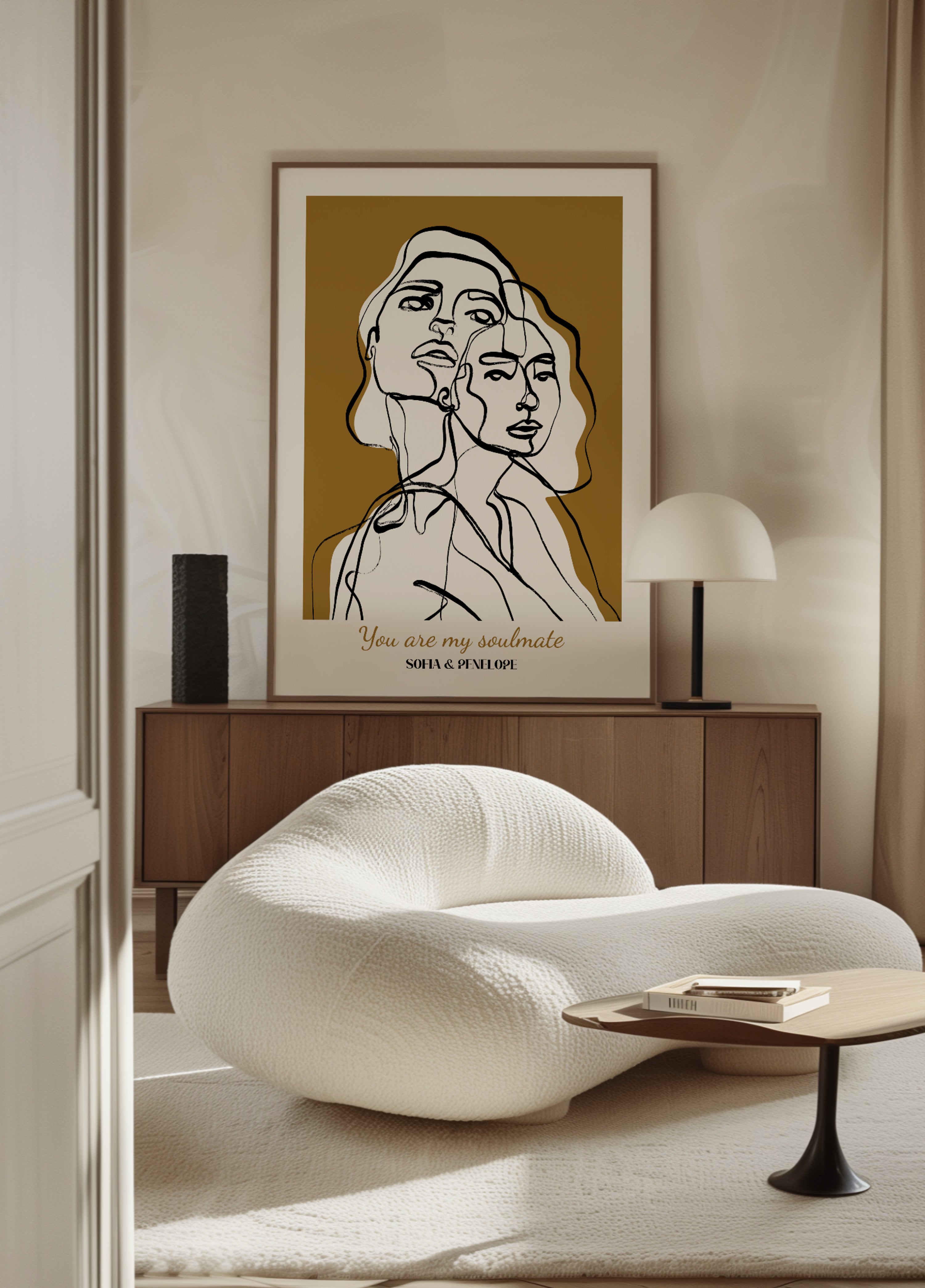Dessin au trait abstrait de deux femmes sans personnalisation