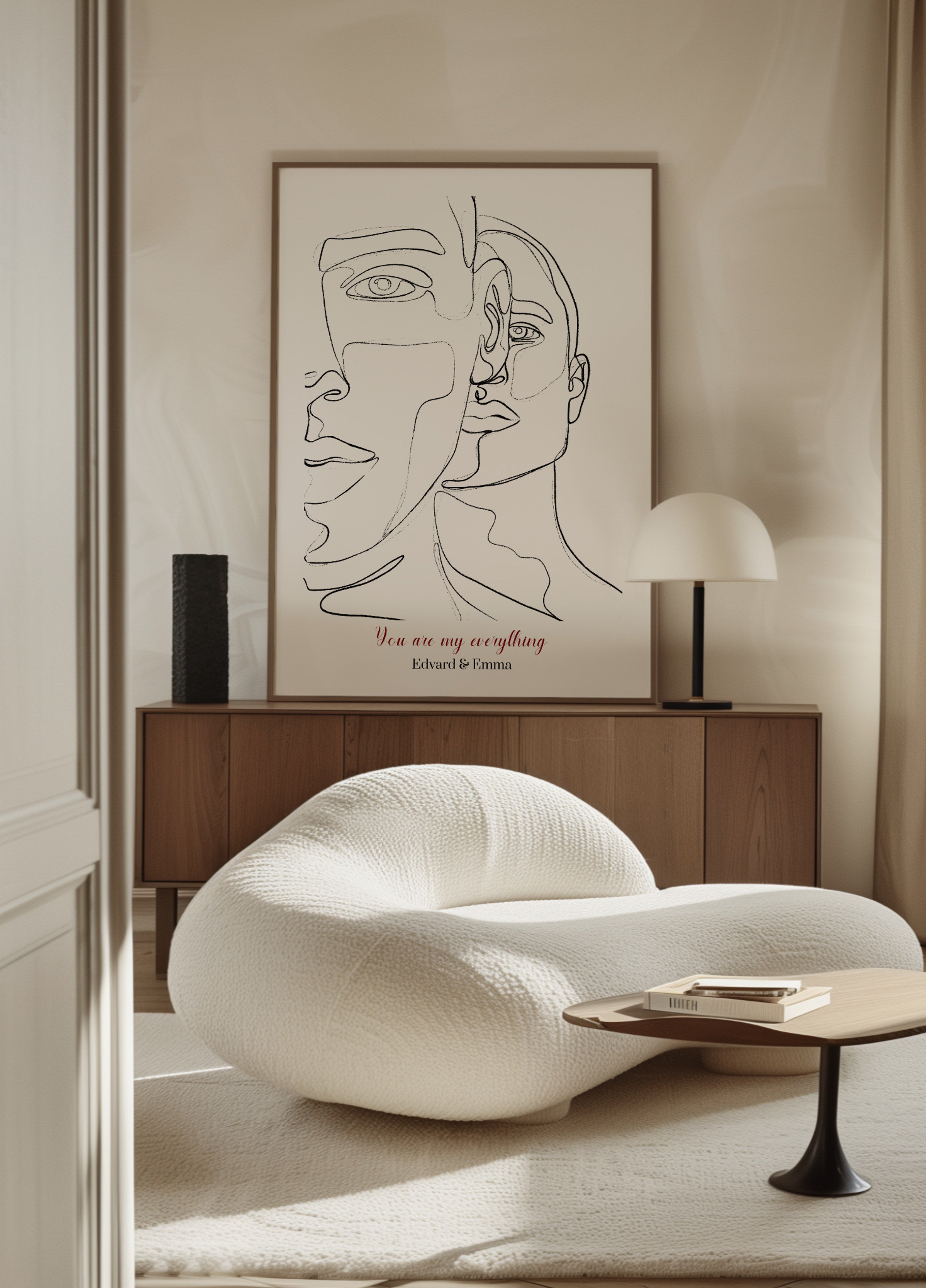 Portrait de couple minimaliste en dessin au trait