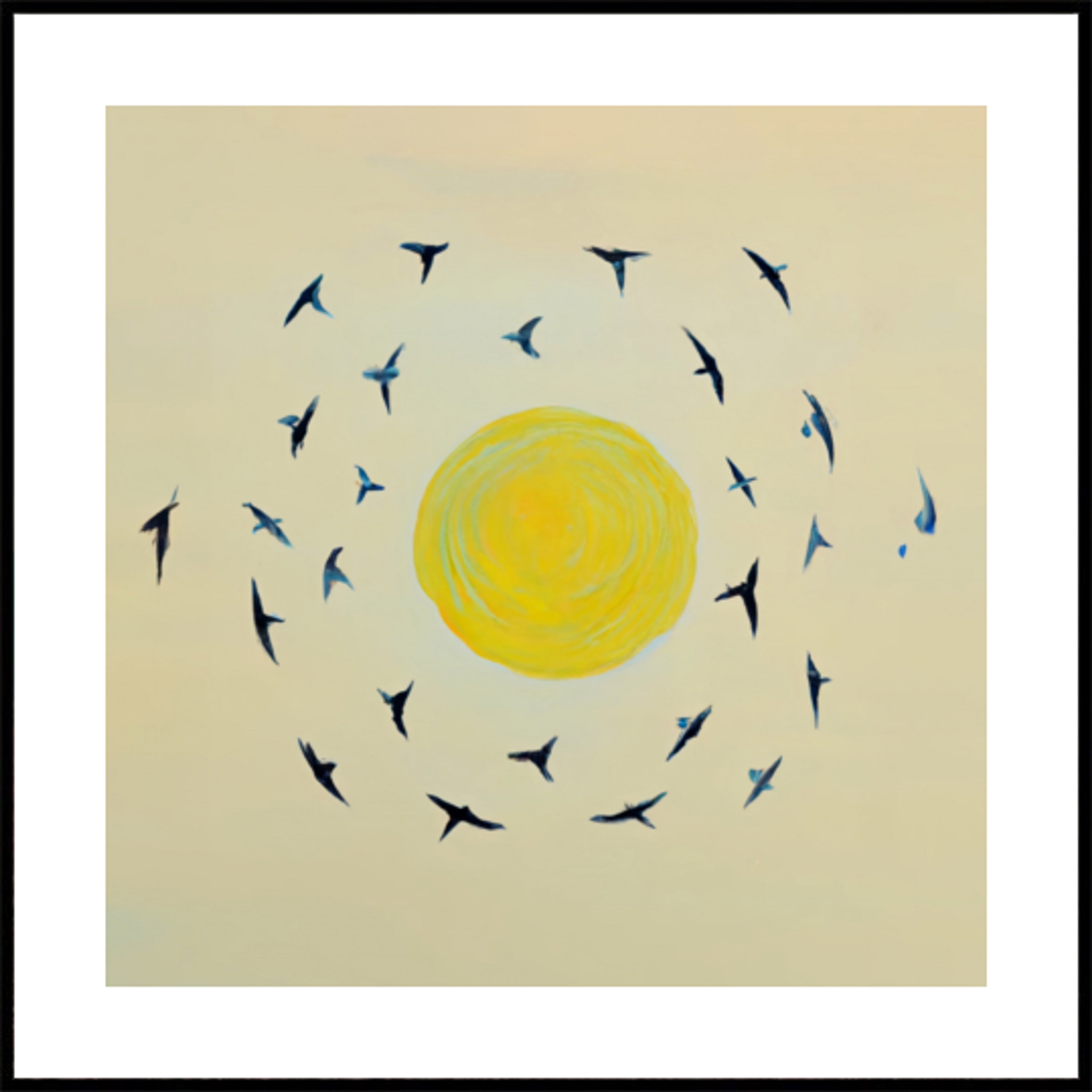 Oiseaux tournant autour du soleil