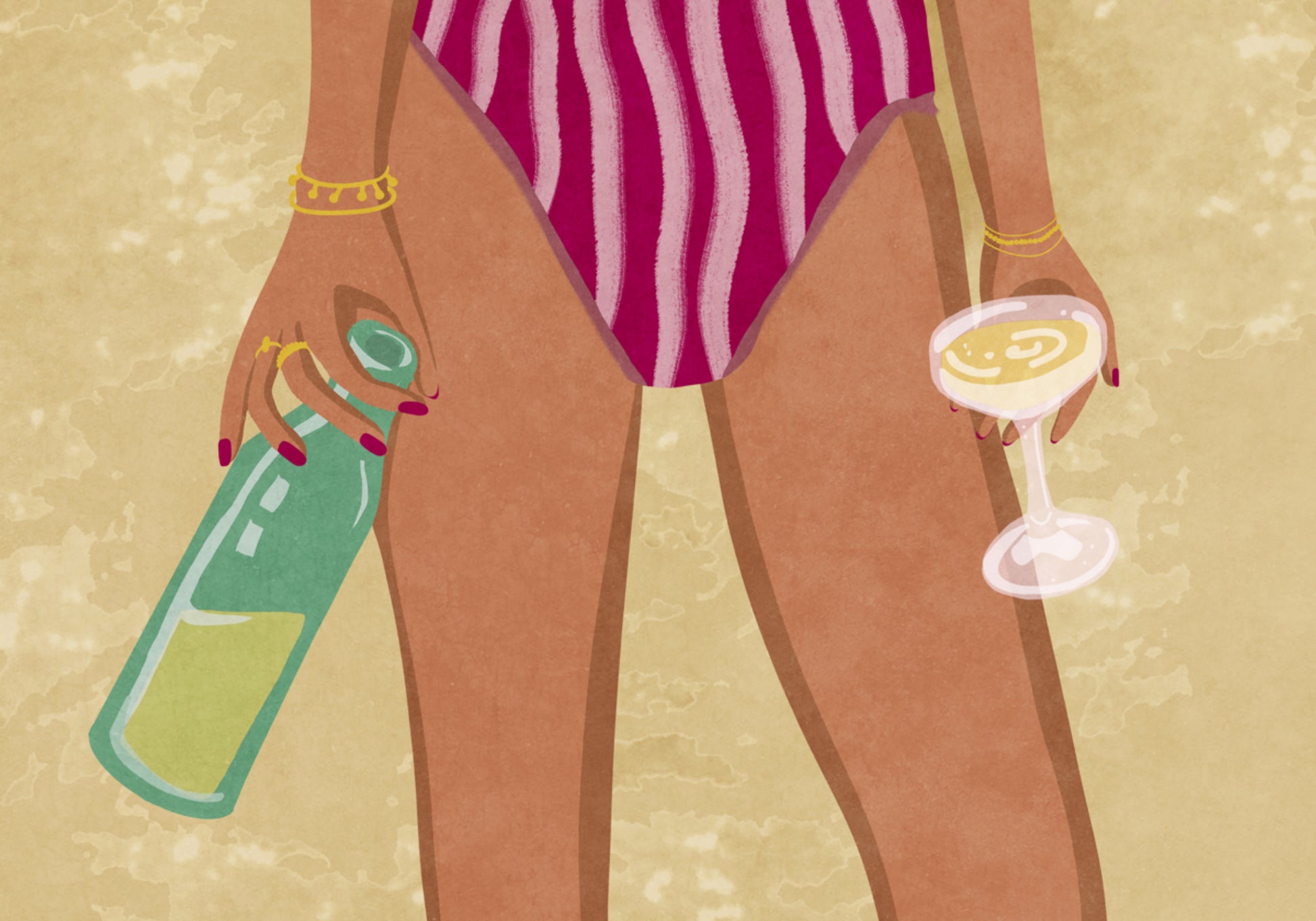 Fille avec du vin à la plage