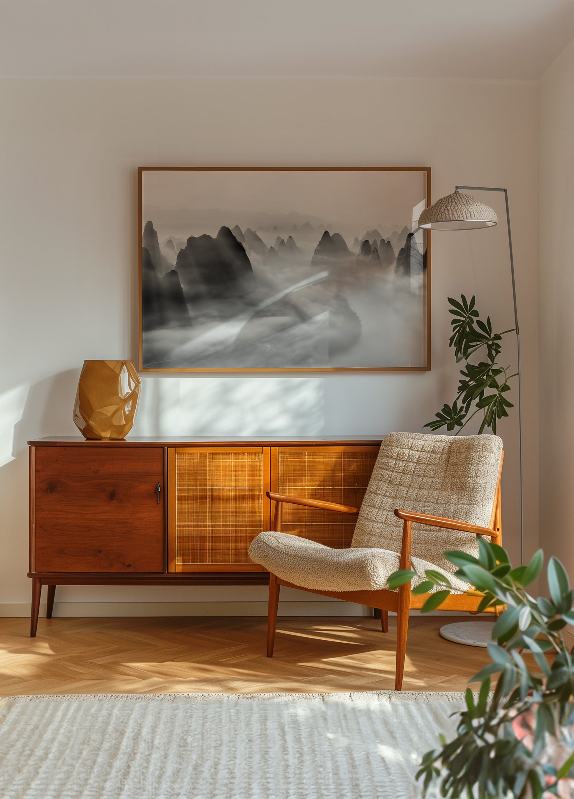 Rayons lumineux sur les pics brumeux