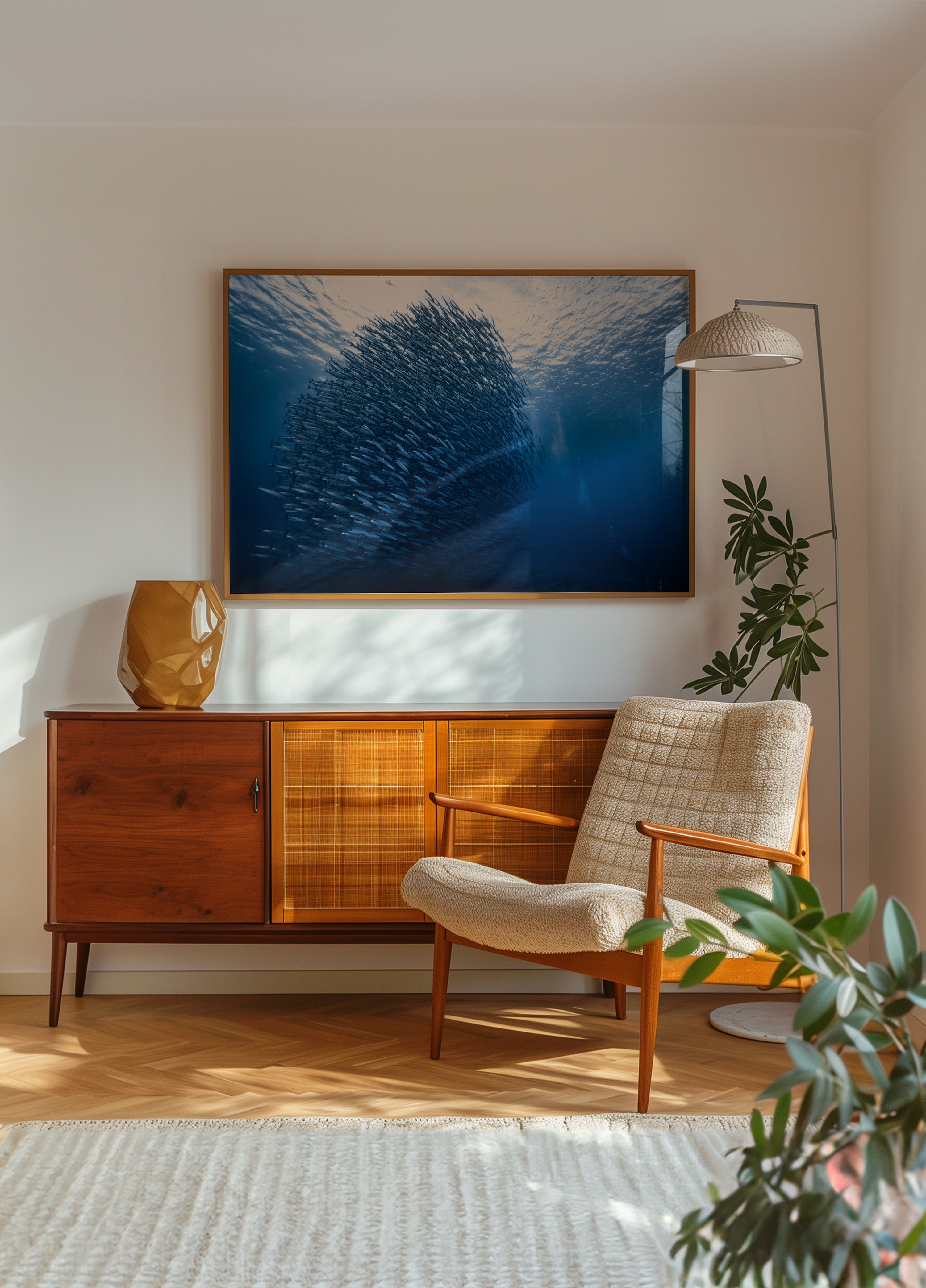 Banc de poissons bleu profond