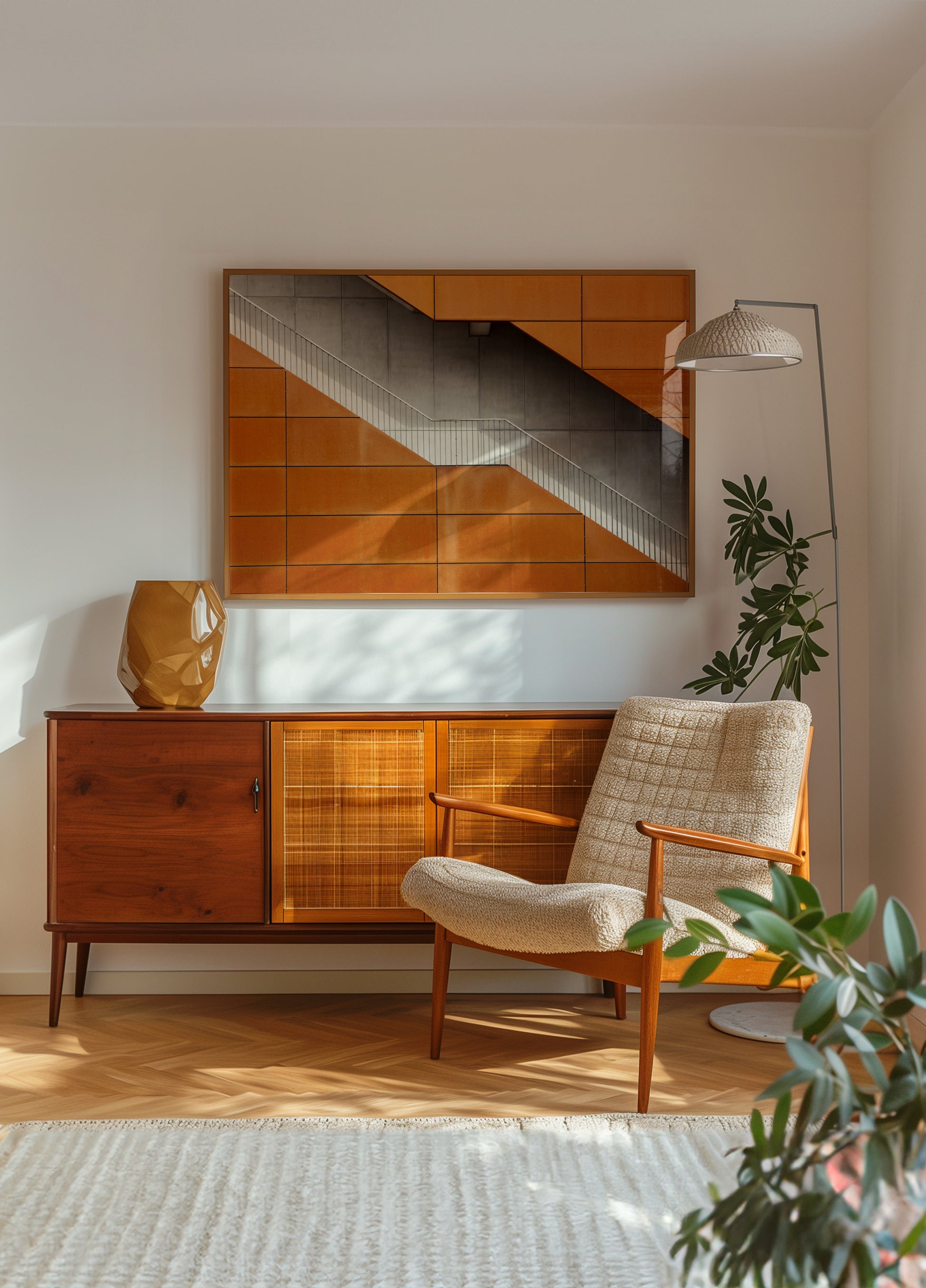 Escalier diagonal orange