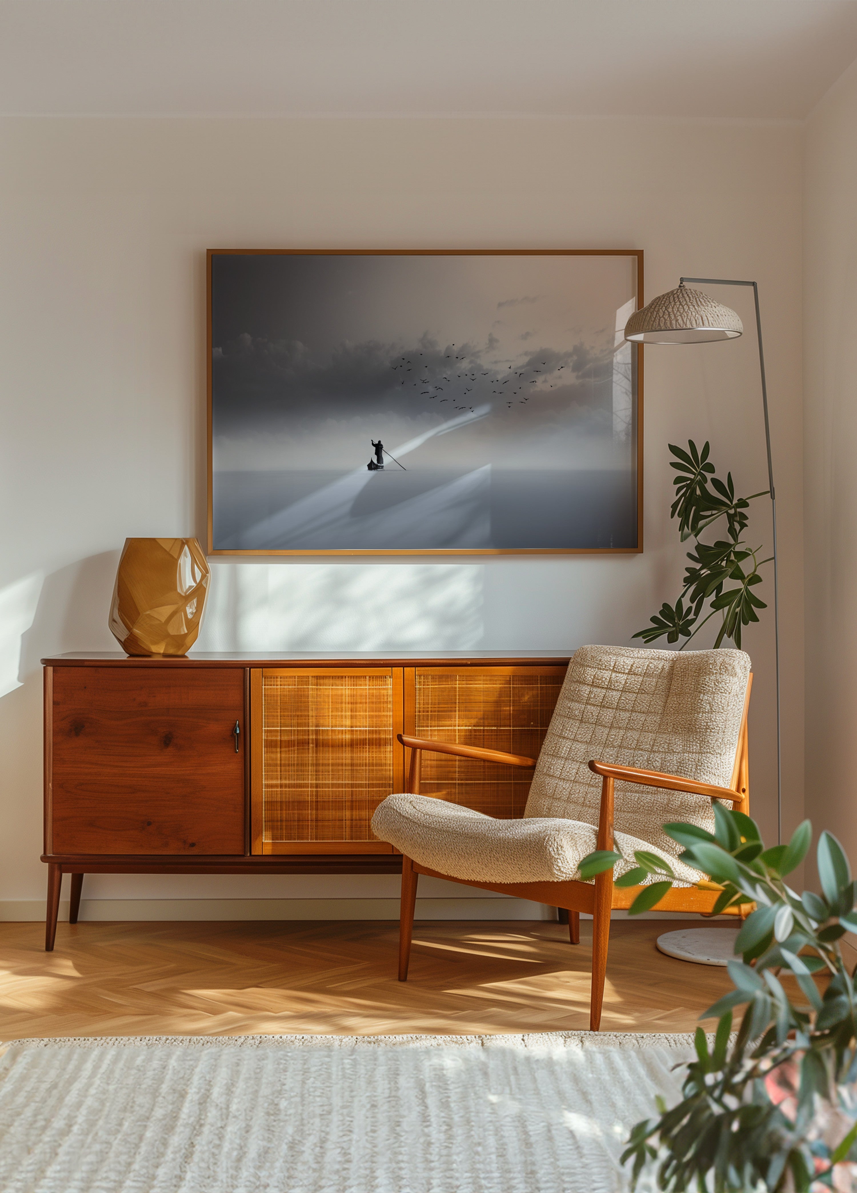 Batelier solitaire, eaux brumeuses