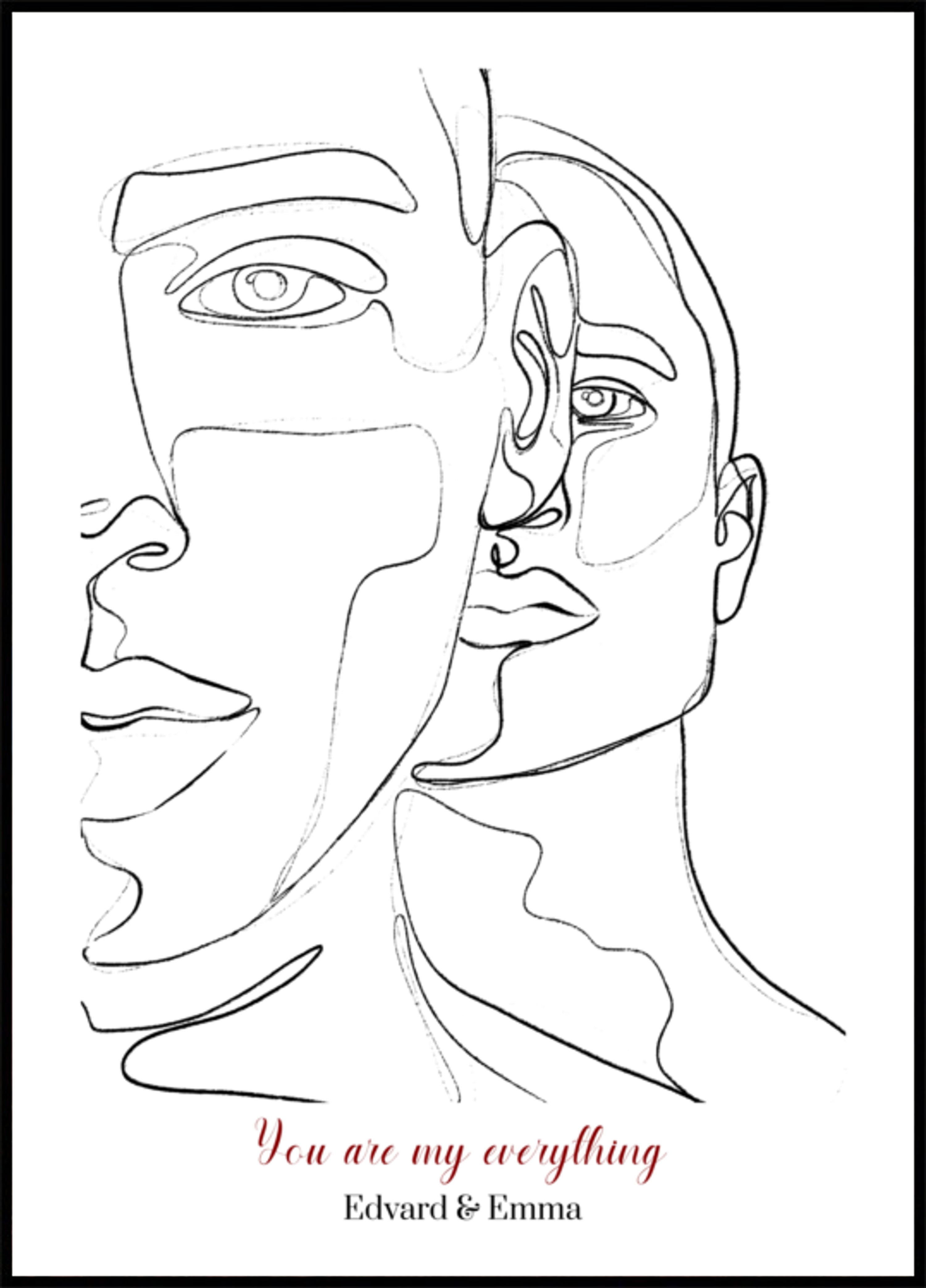 Portrait de couple minimaliste en dessin au trait