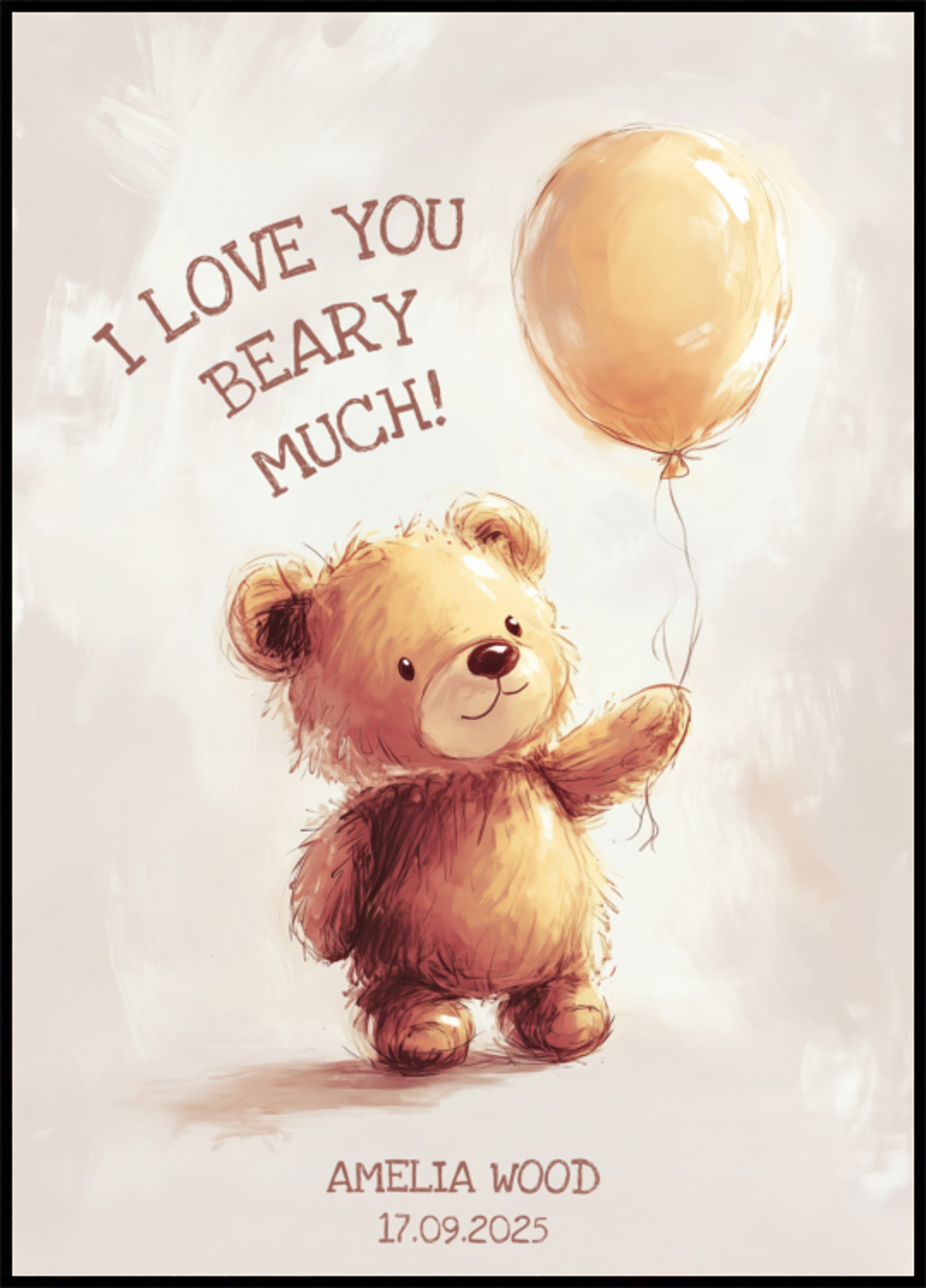 Ours en peluche non personnel avec ballon et message d'amour