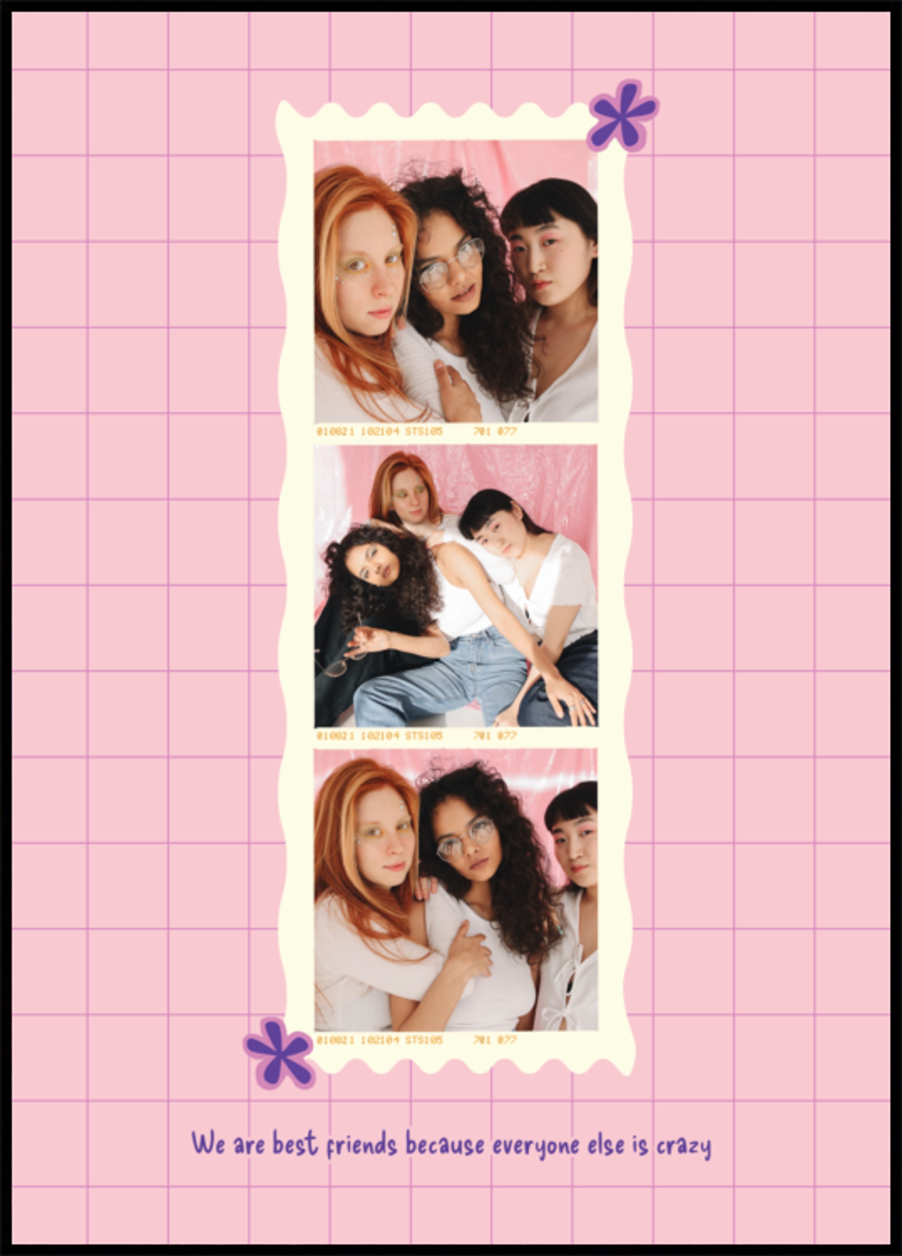 Collage d'amis Polaroid rose