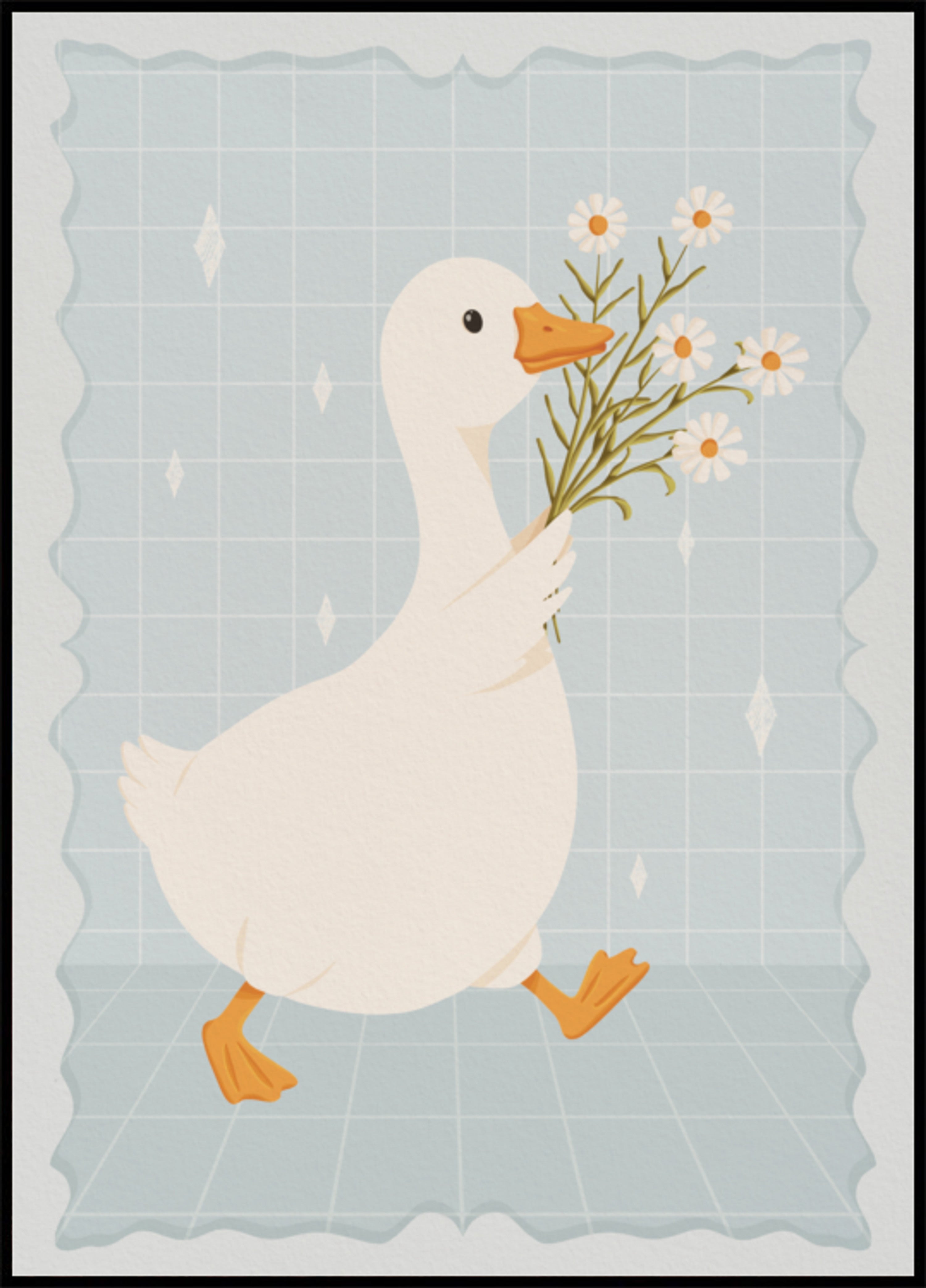 Canard mignon avec des marguerites
