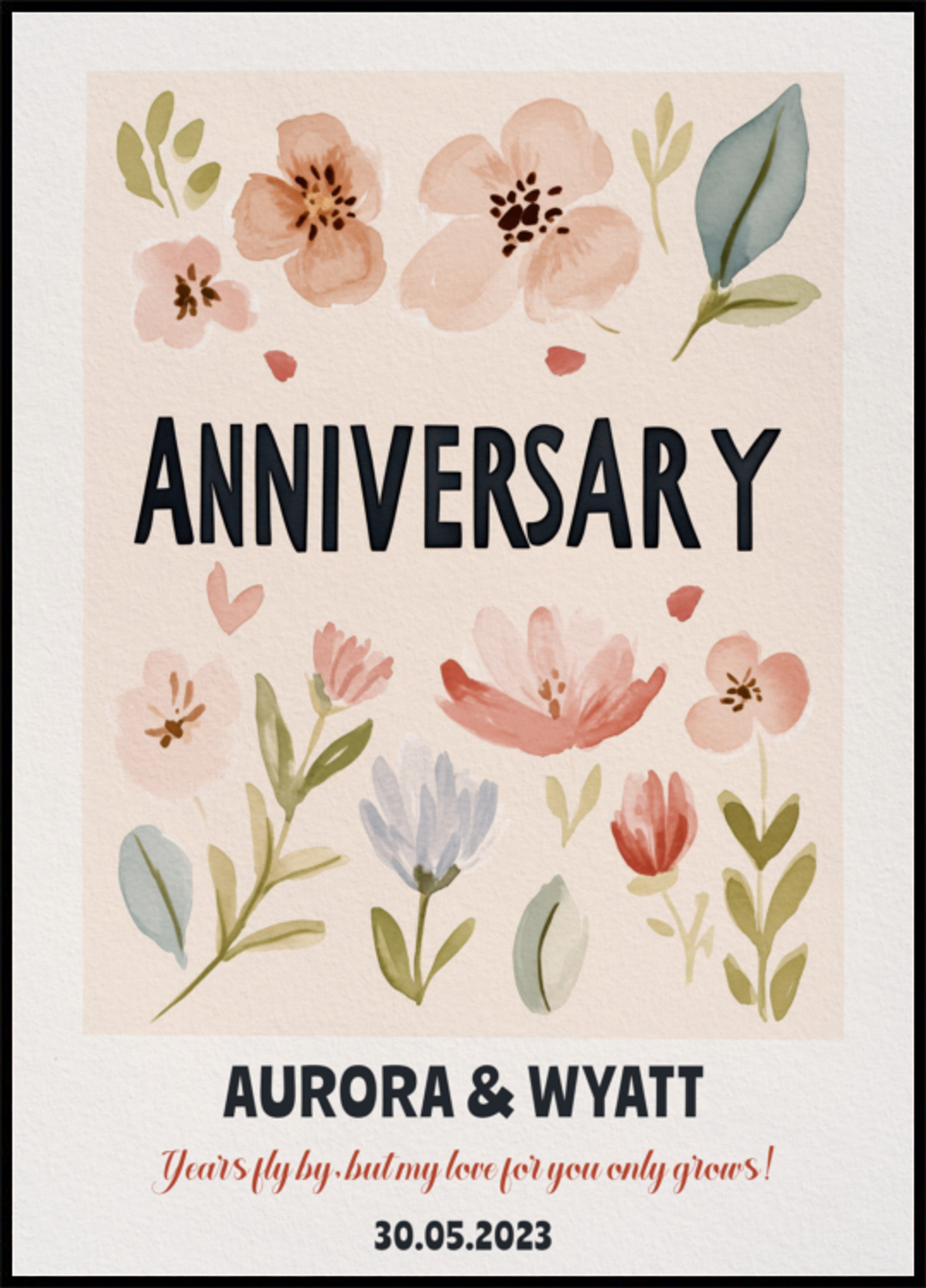 Affiche d'anniversaire personnalisée avec des fleurs à l'aquarelle