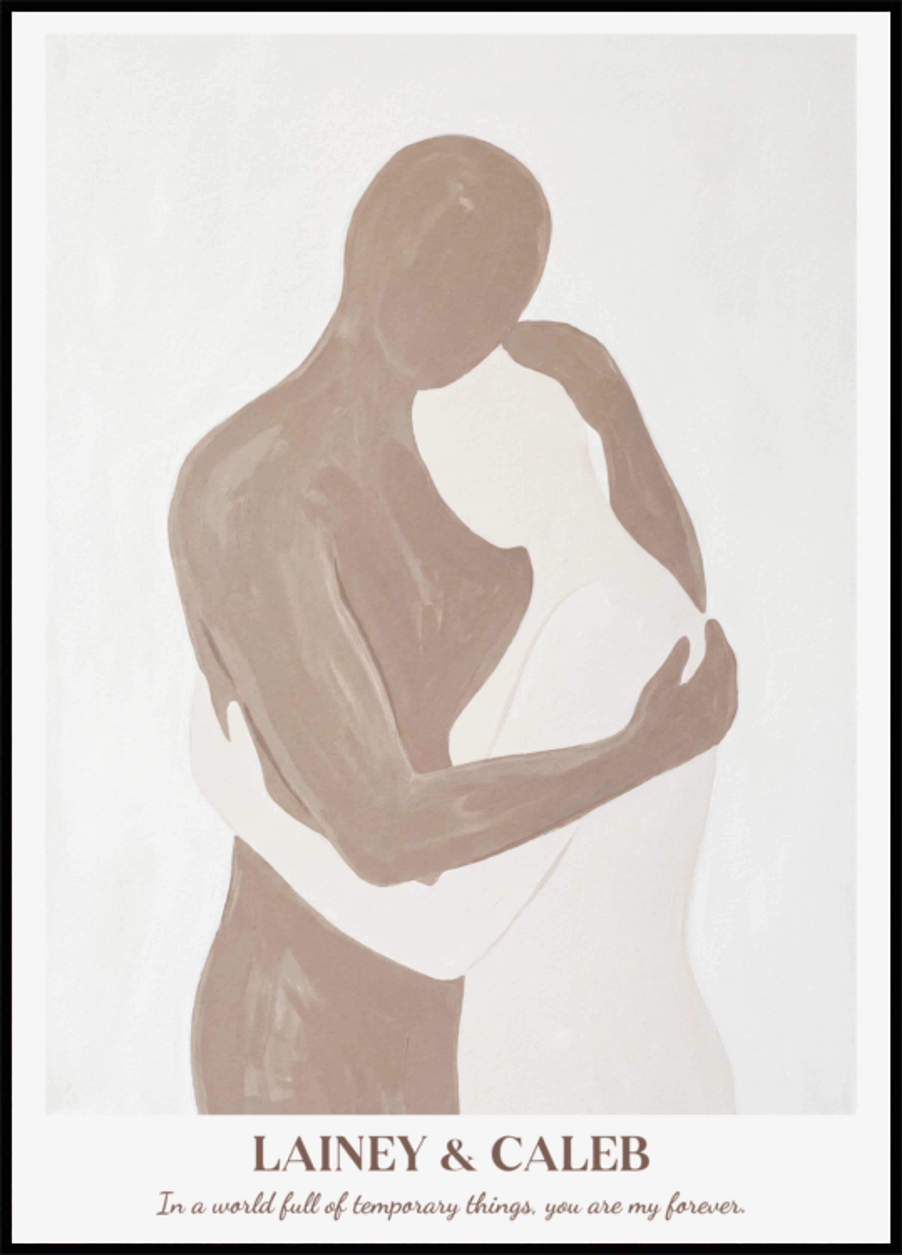 Silhouette de couple minimaliste de deux personnes enlacées