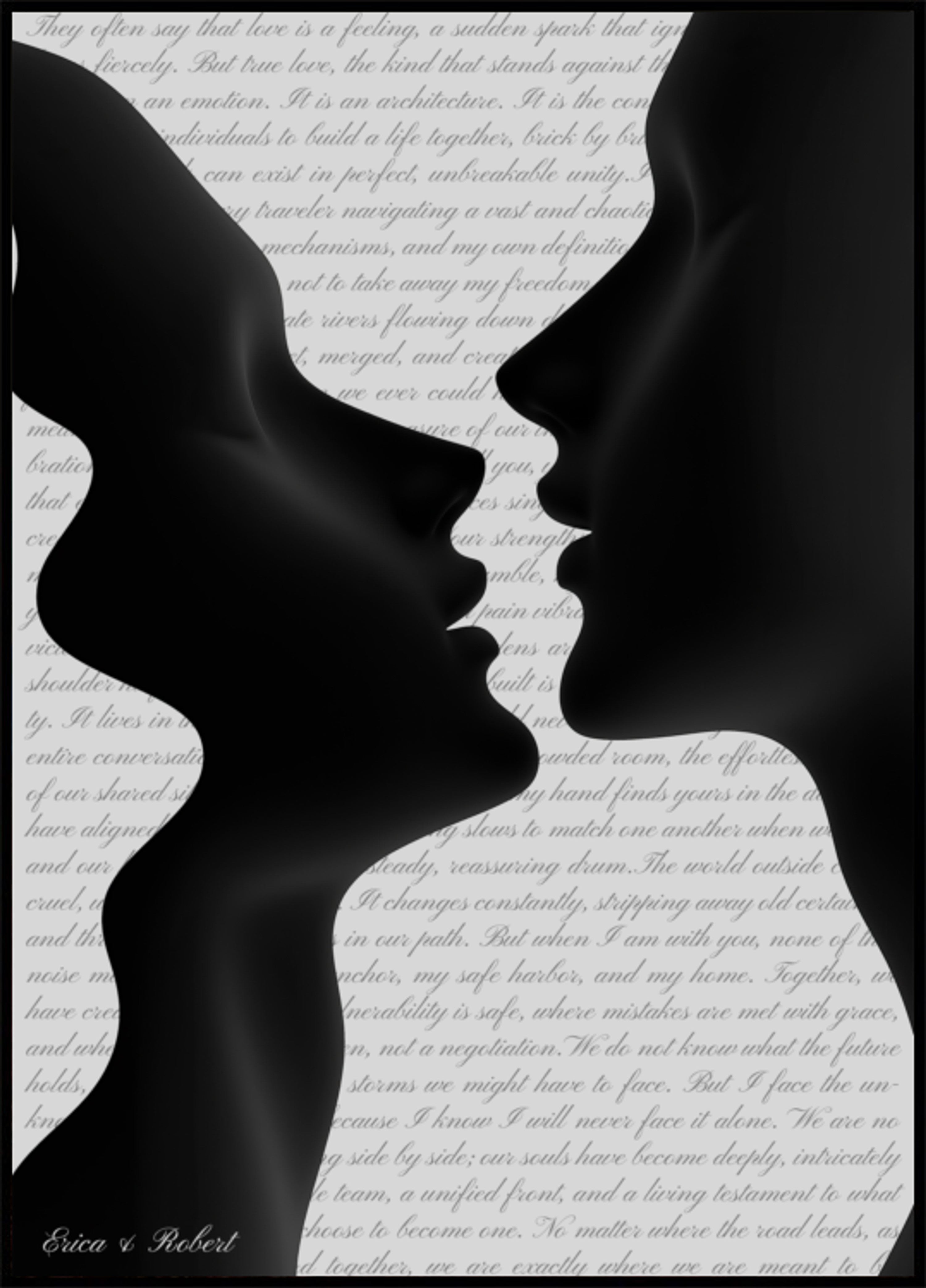 Silhouette romantique en étreinte avec un texte doux