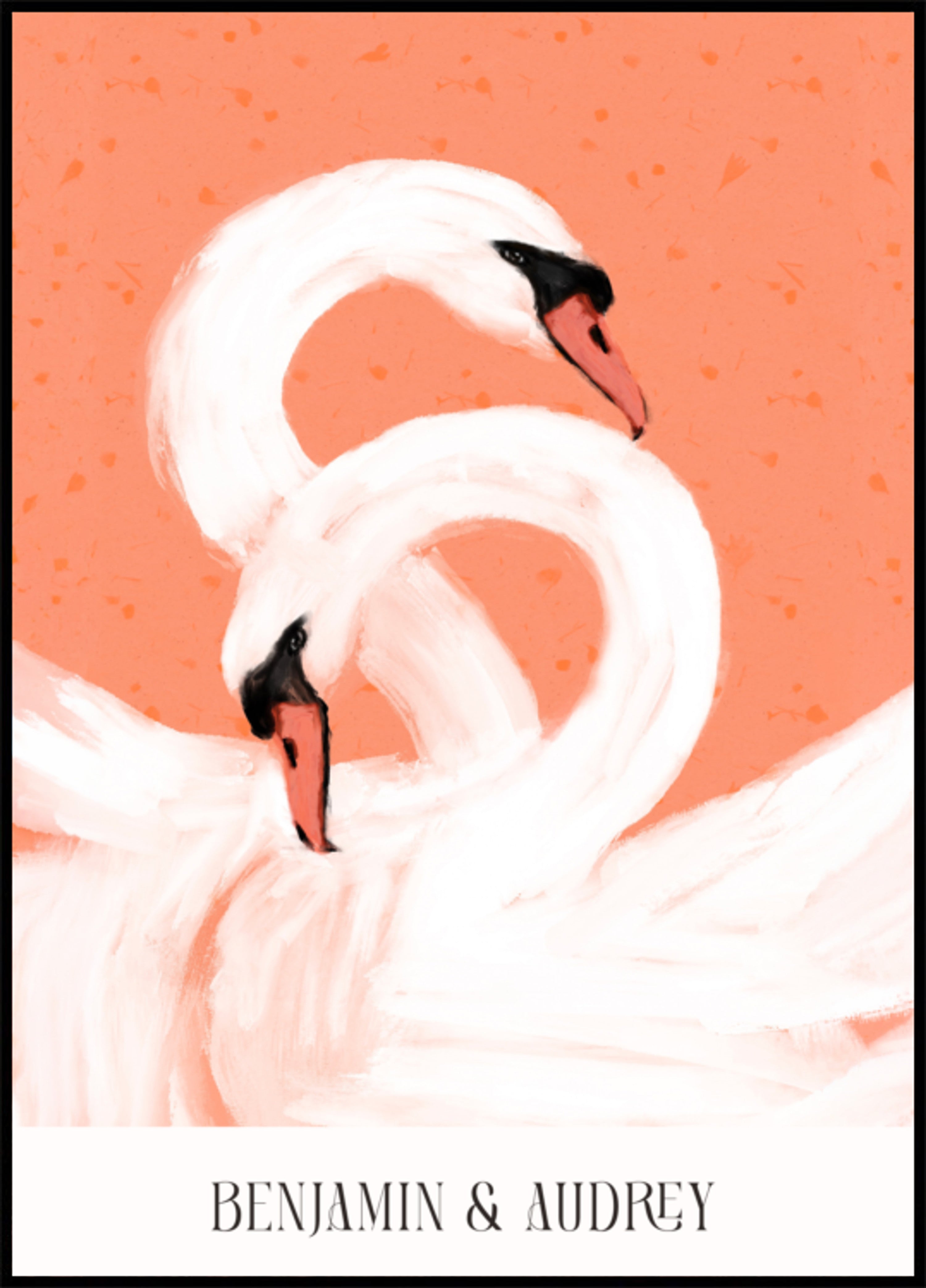 Cygnes élégants sur fond corail