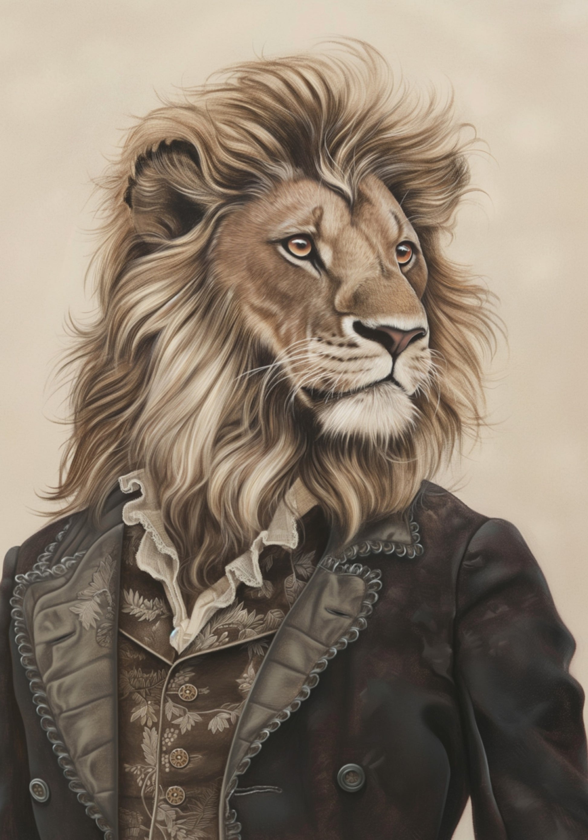 Sir Lion dans des vêtements vintage
