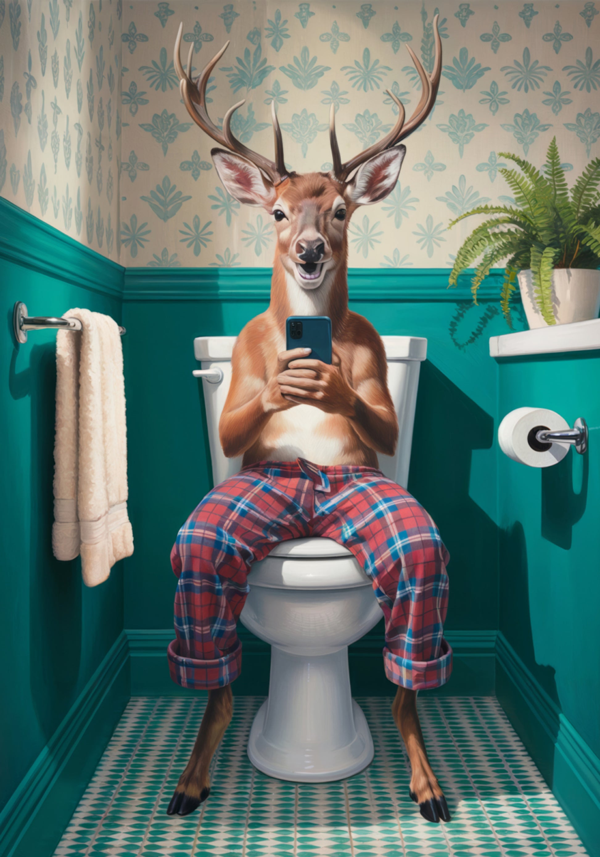 Scène de toilettes fantaisiste avec un cerf