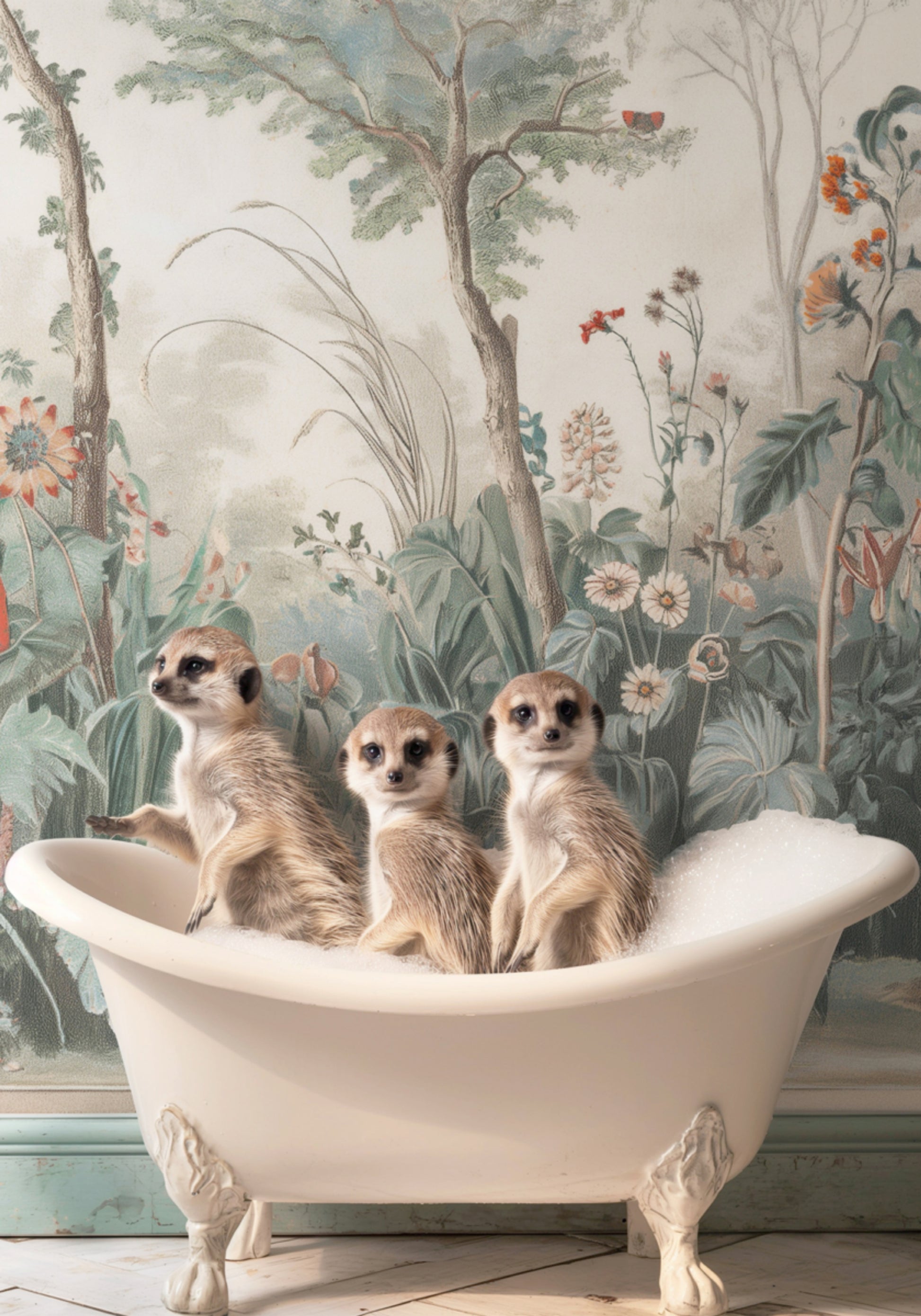 L'heure du bain avec trois suricates
