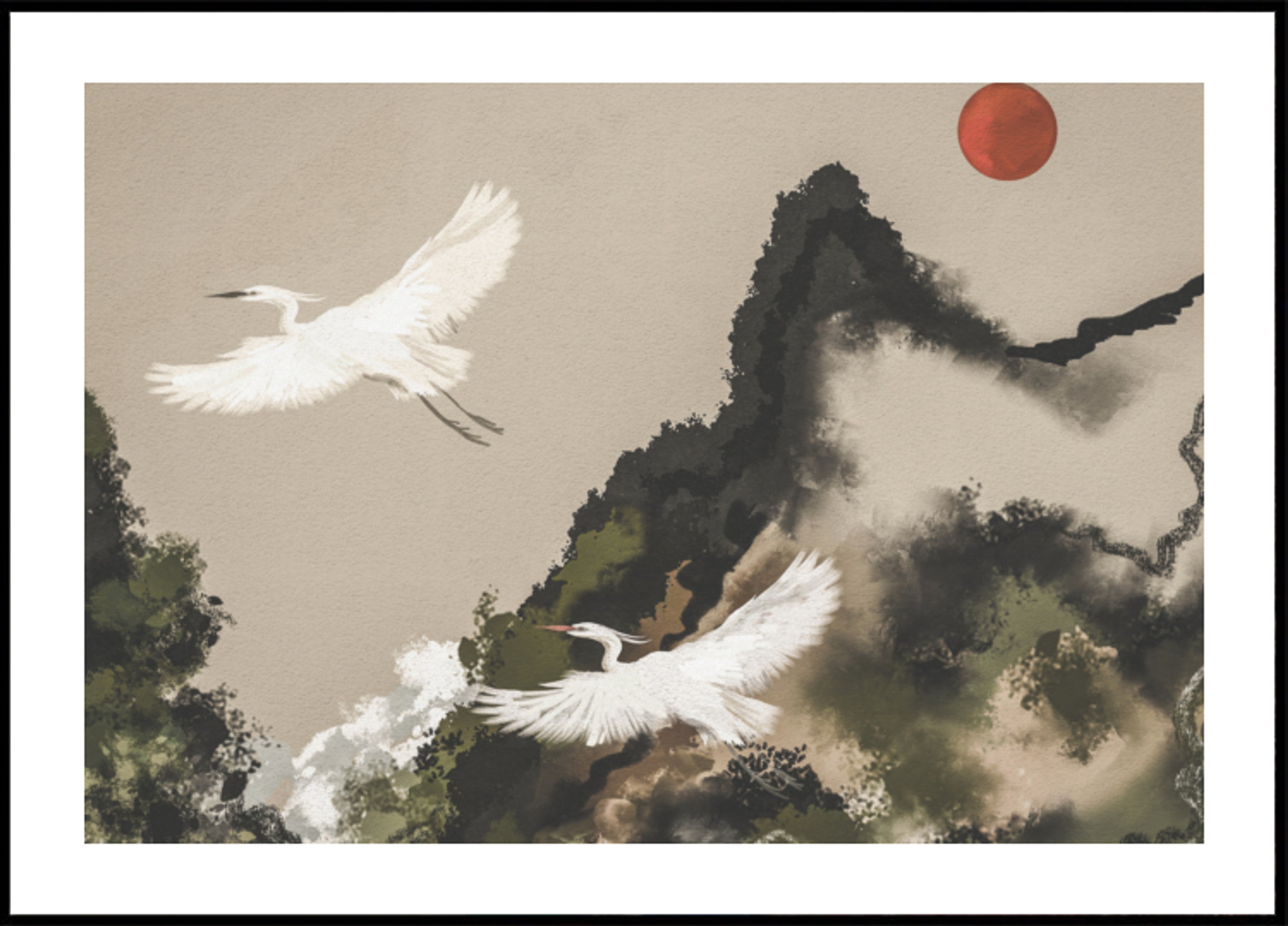 Vol d'Aigrette Soleil Rouge