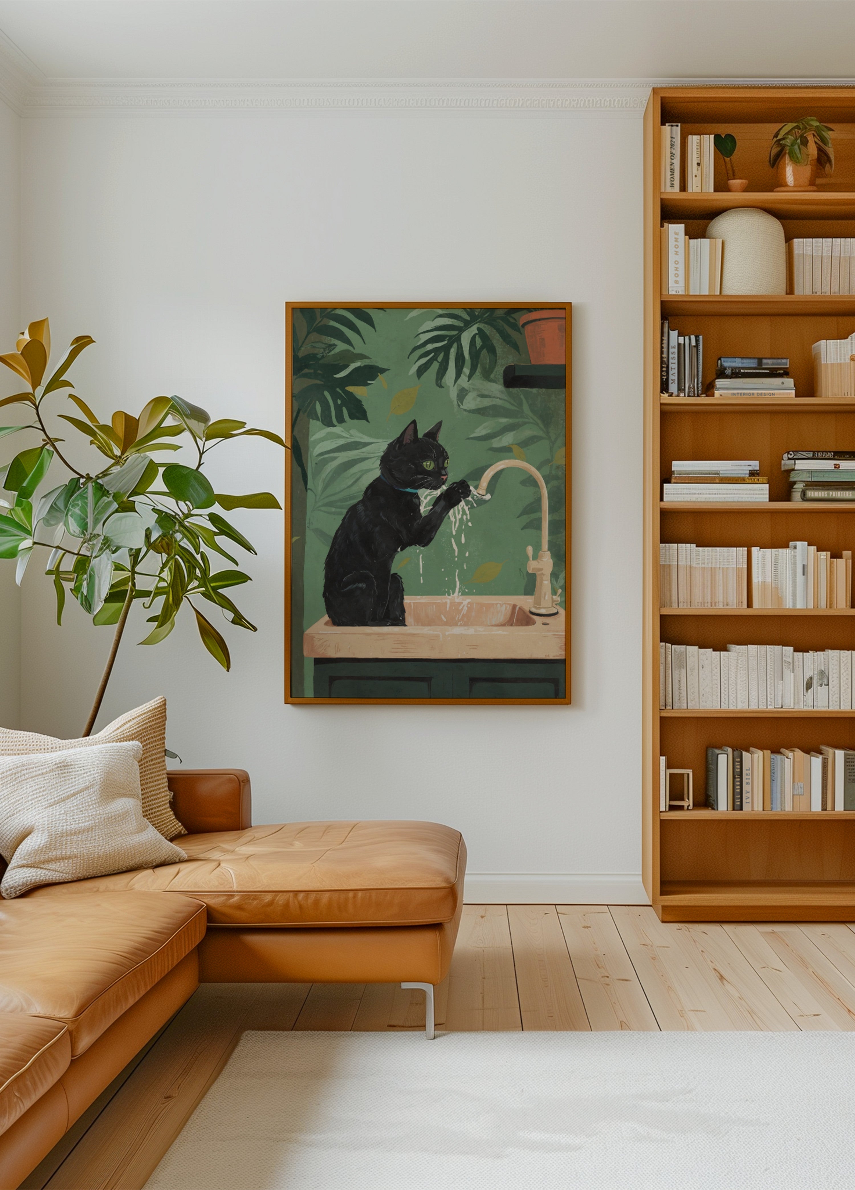 Jeu d'eau avec chat noir