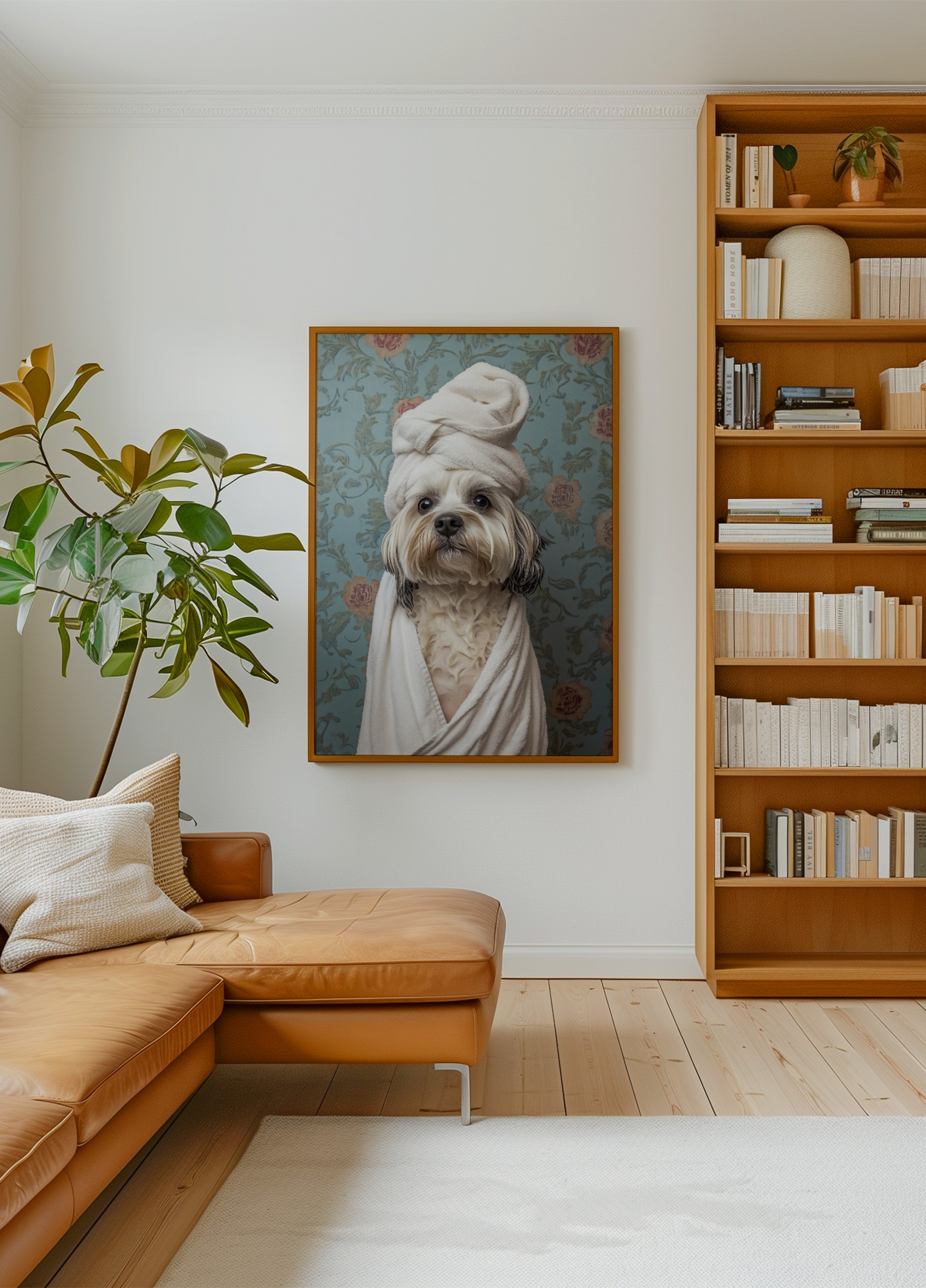 Chien choyé dans une serviette