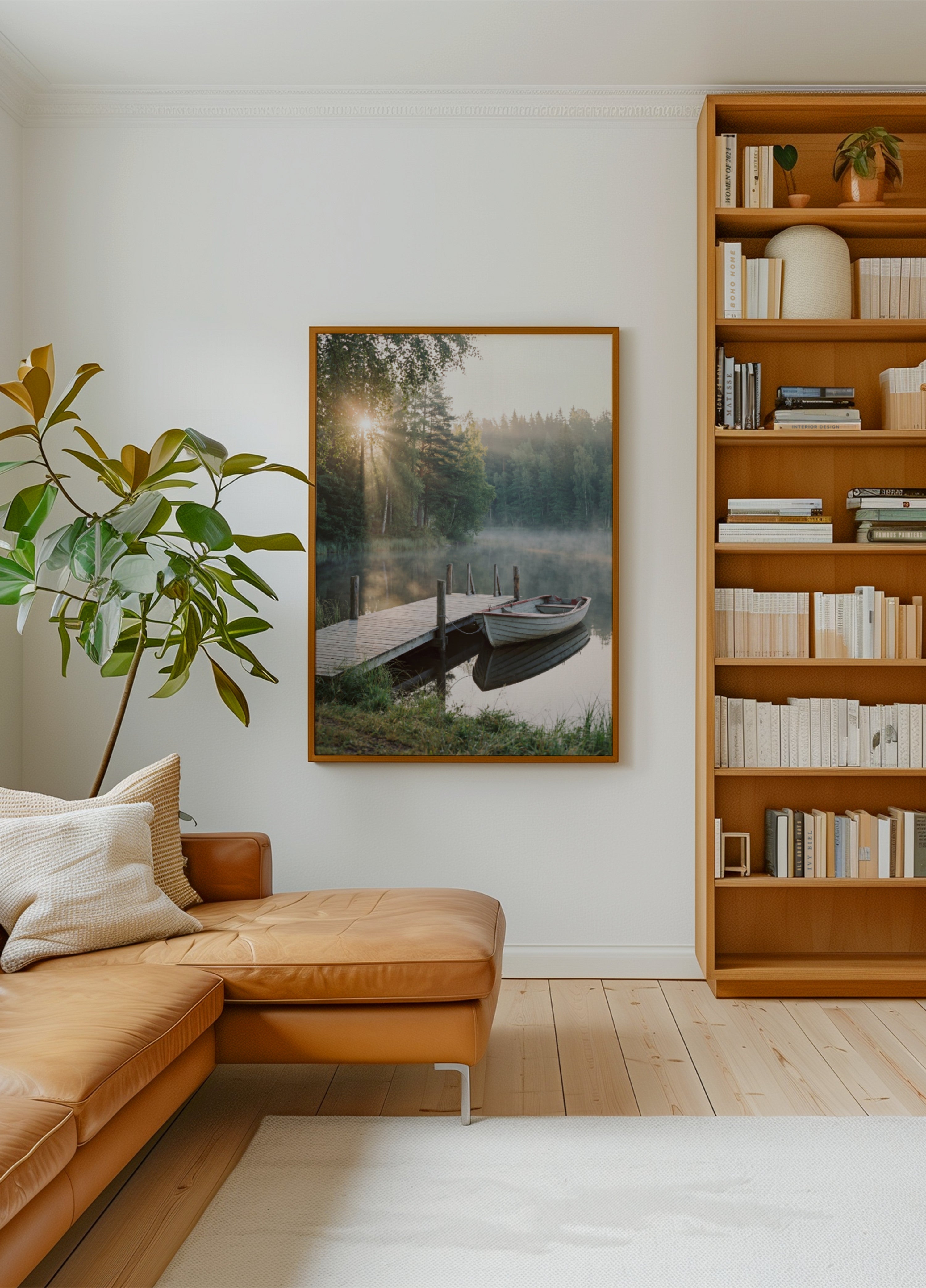 Bateau sur le lac du matin brumeux