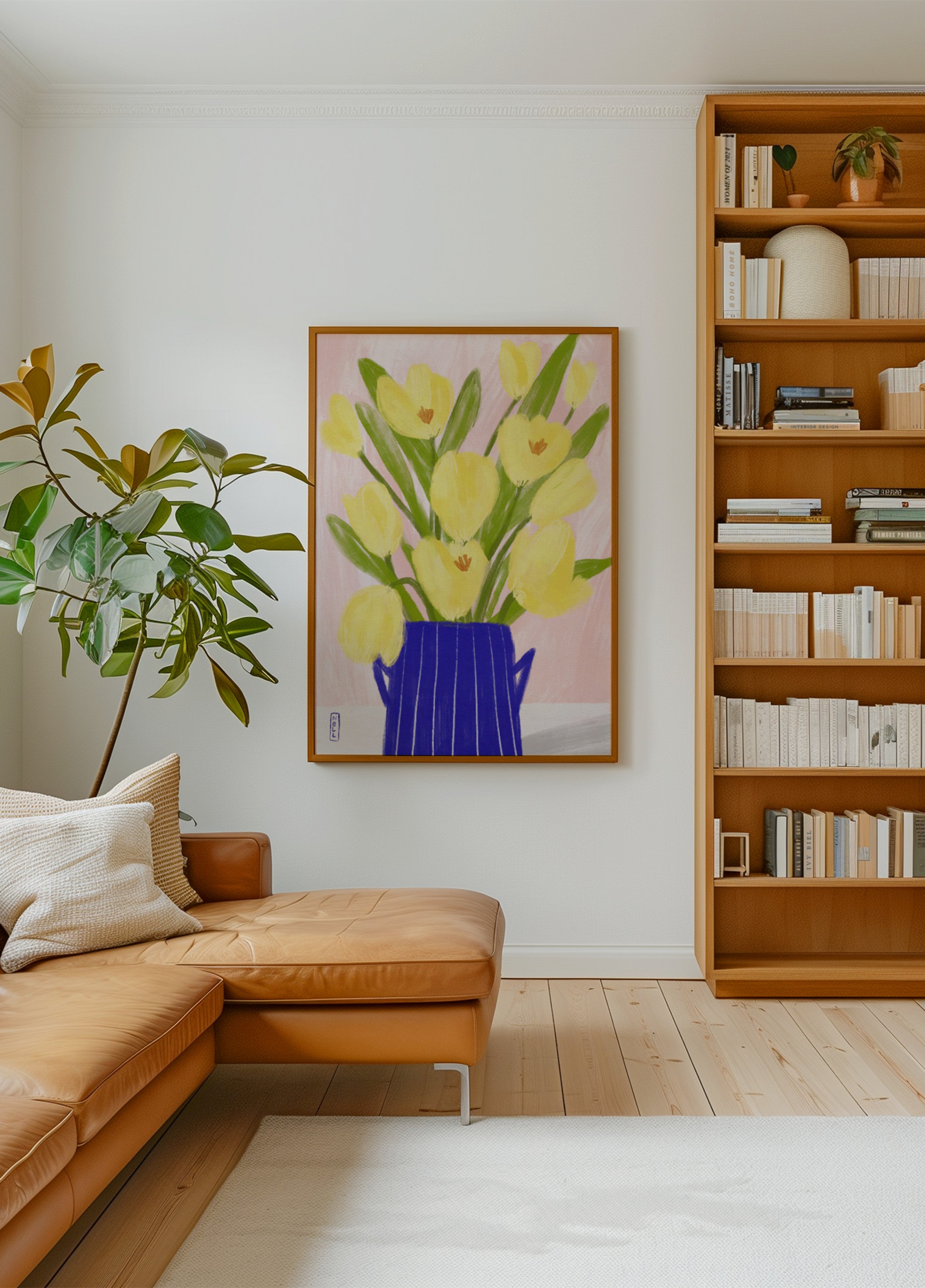 Vase bleu tulipes printanières