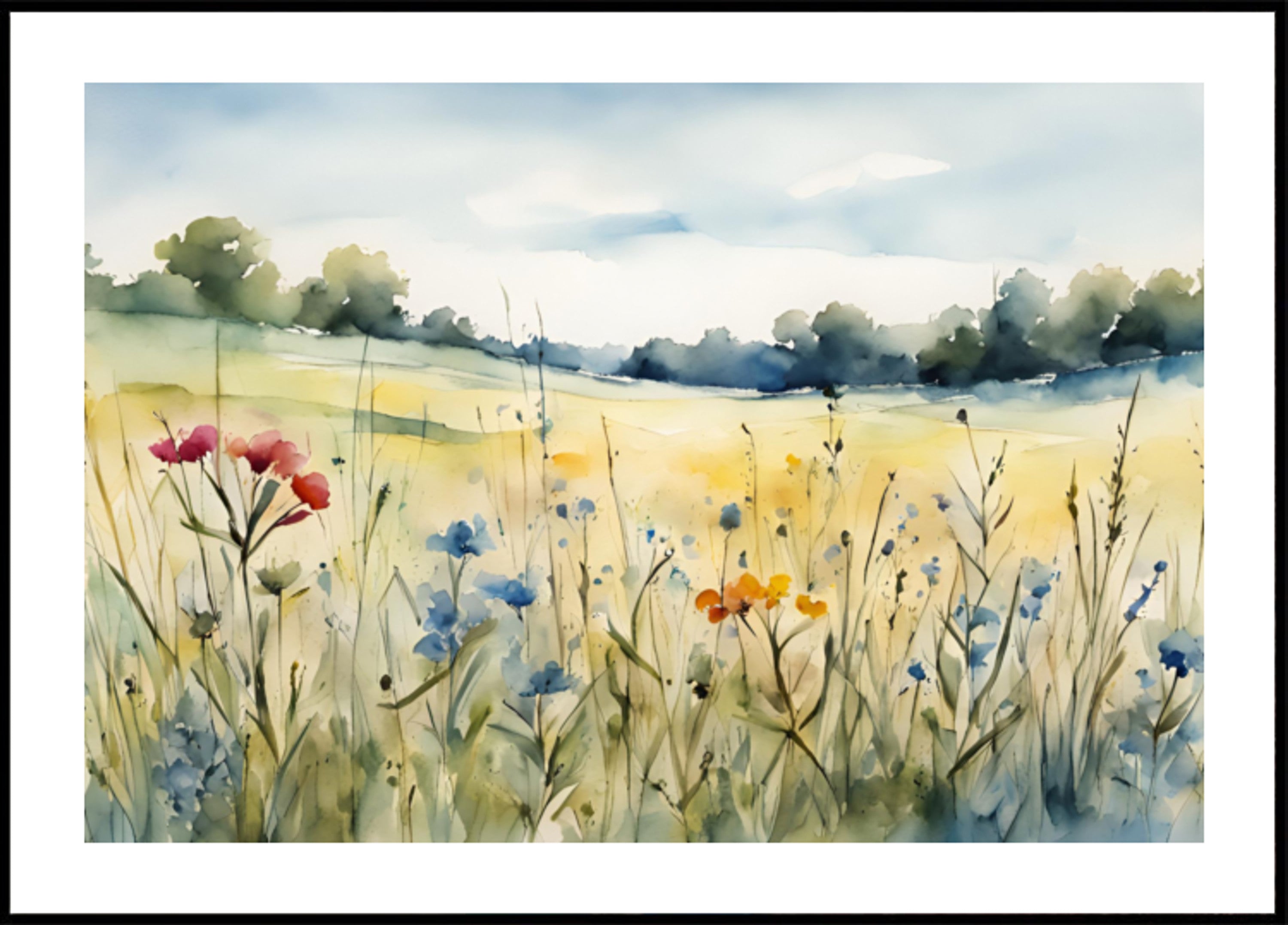 Aquarelle de champ de fleurs sauvages